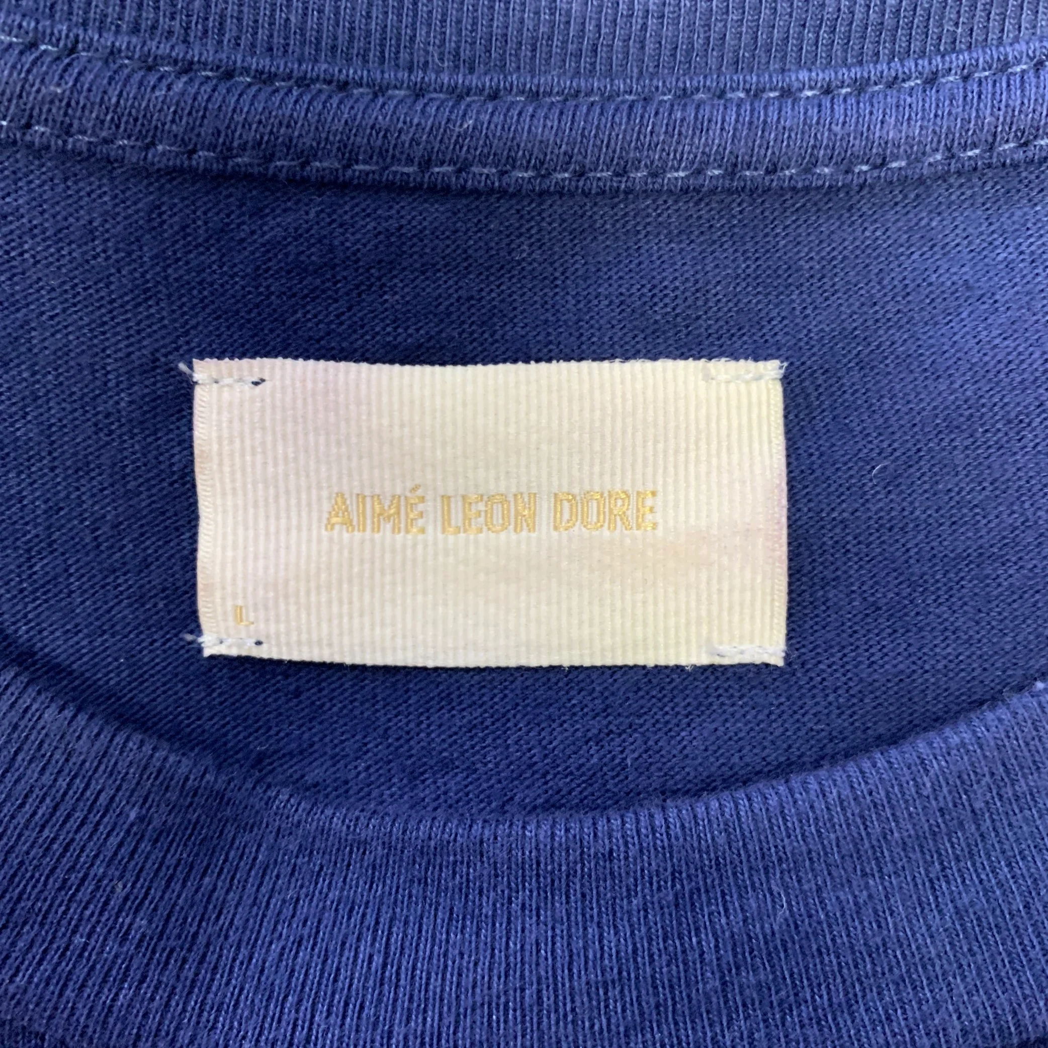 AIME LEON DORE Size L Navy Logo Cotton Crew-Neck T-shirt - Image 5