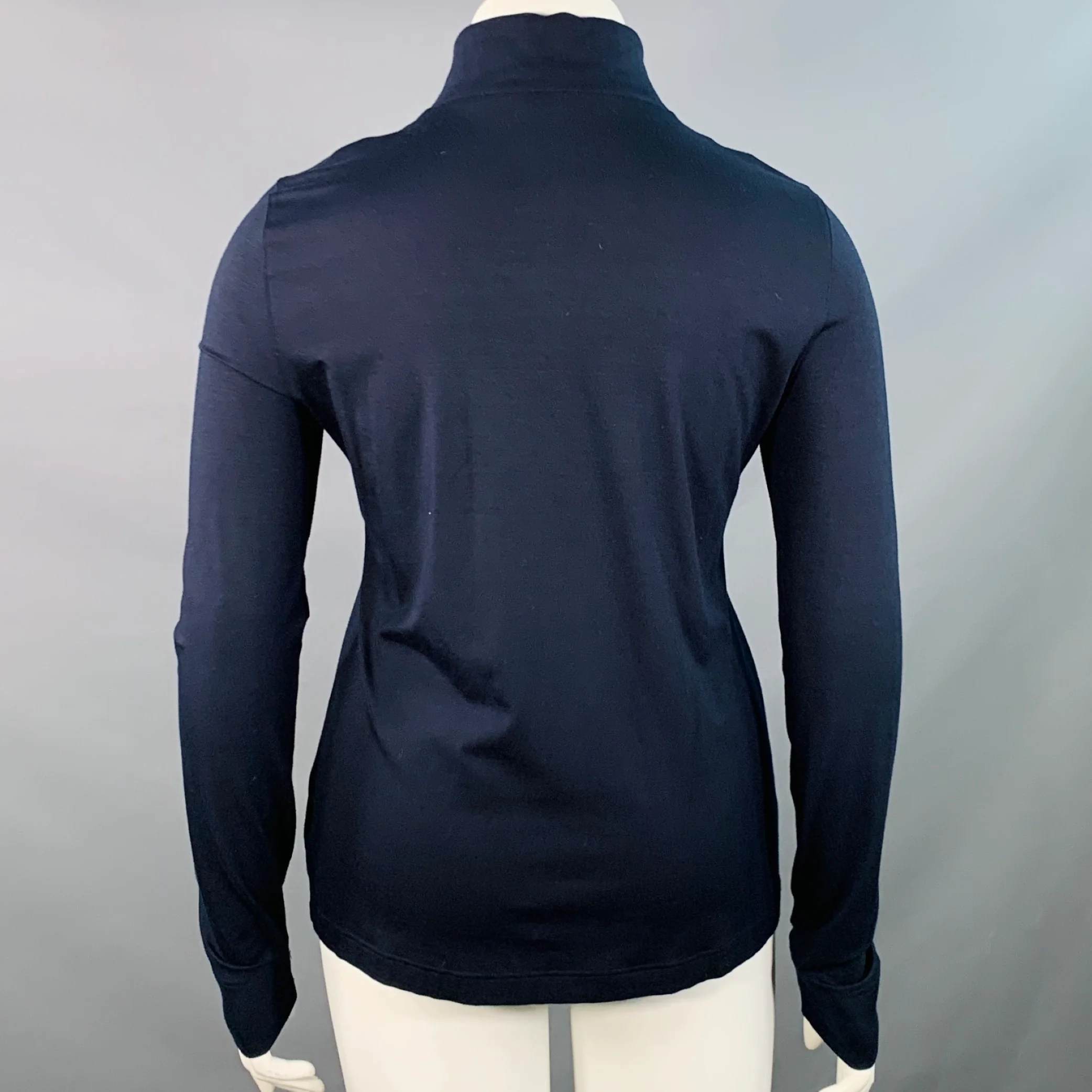 AKRIS PUNTO Size 14 Navy Modal Blend Collarless 1/4 Zip Pullover - Image 4