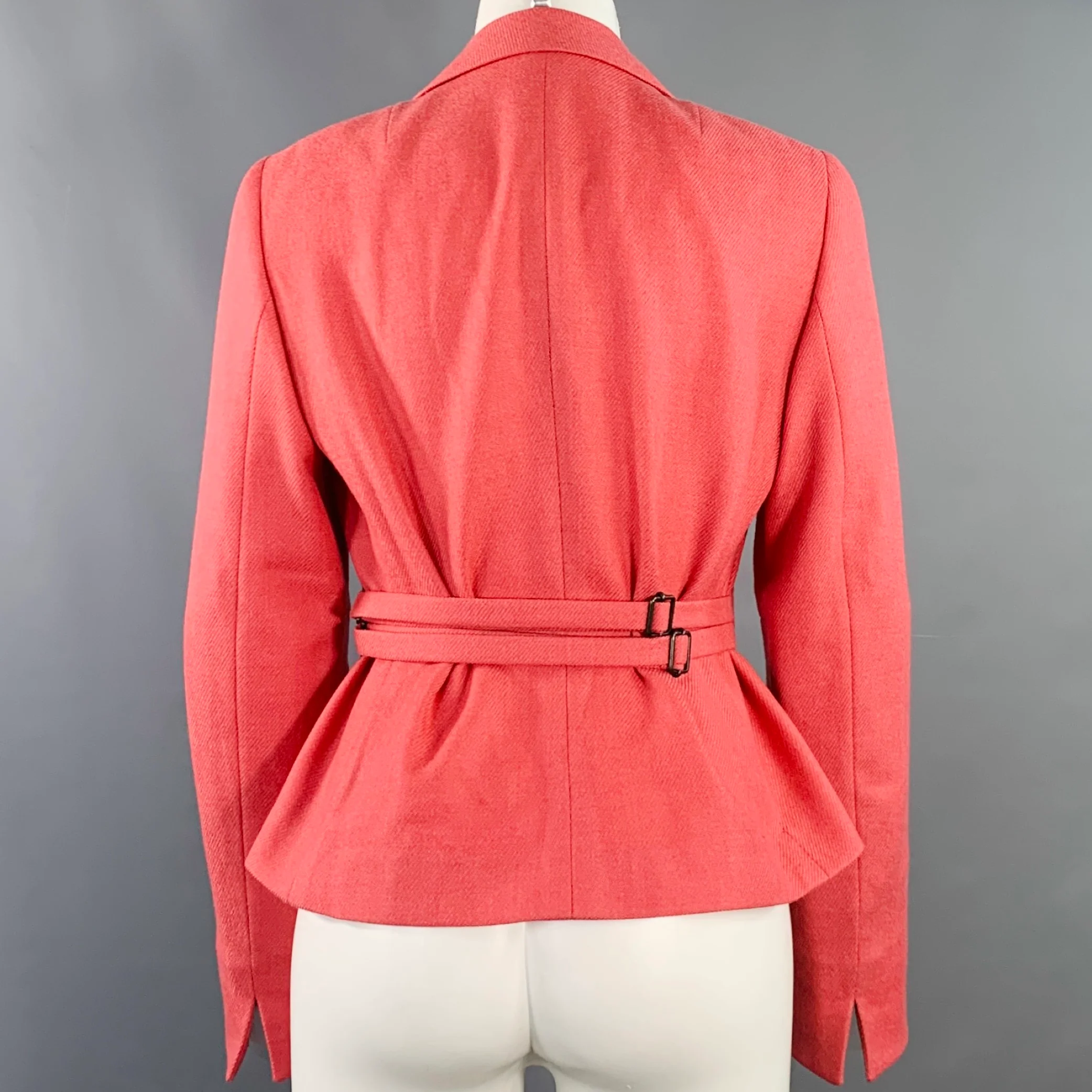 AKRIS PUNTO Size 8 Pink Wool Cashmere Twill Cinched Jacket Blazer - Image 4