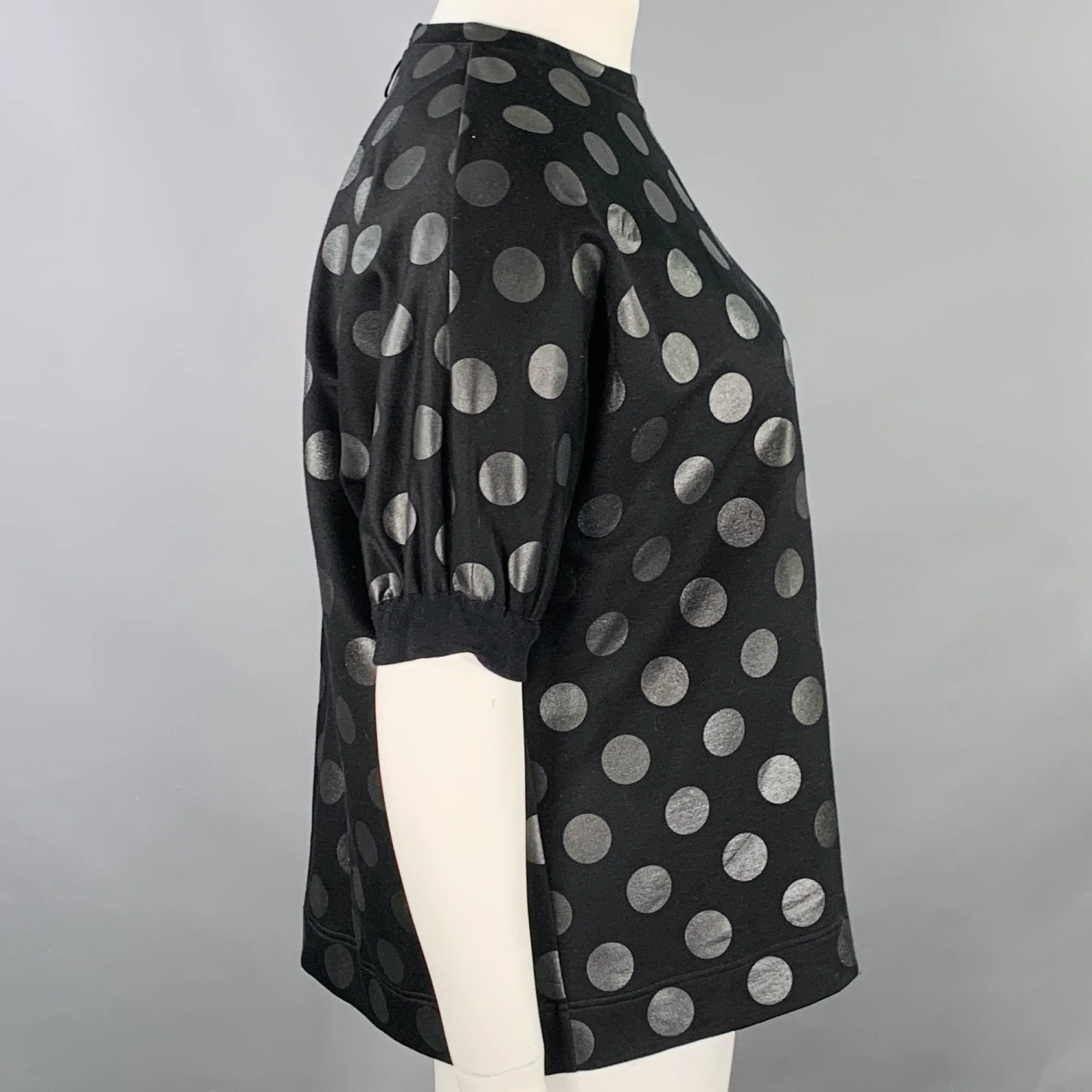 AKRIS Size 10 Black Viscose Blend Polka Dot Crew Neck T-Shirt - Image 2