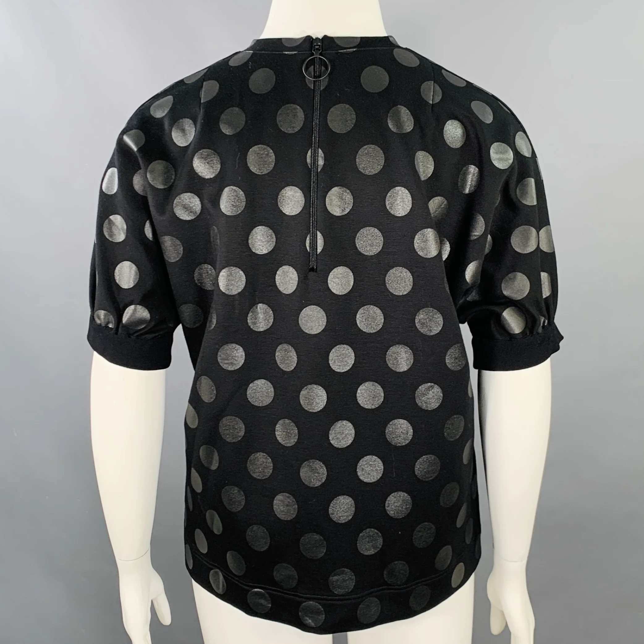 AKRIS Size 10 Black Viscose Blend Polka Dot Crew Neck T-Shirt - Image 3