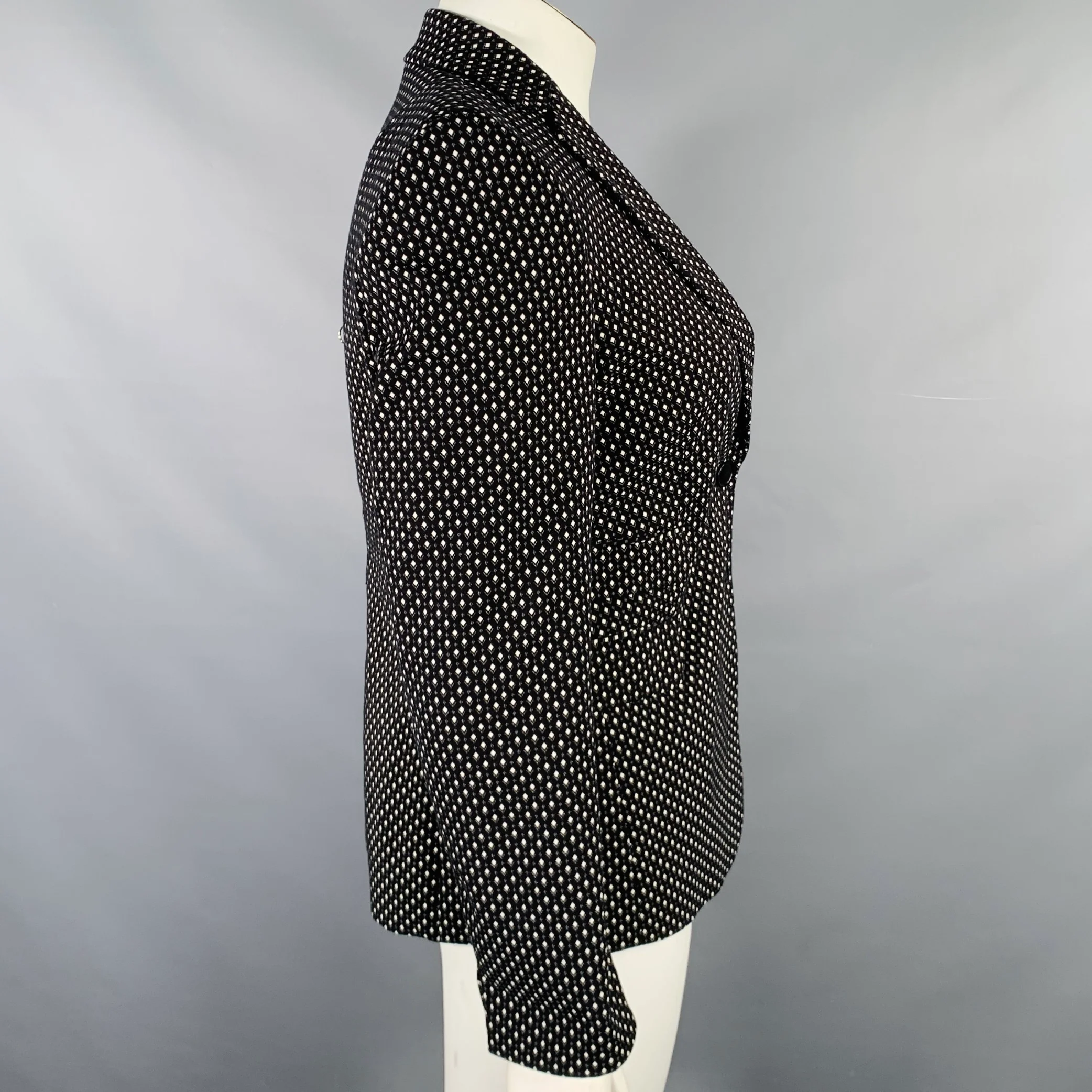 AKRIS Size 10 Black White Cotton Blend Geometric Blazer - Image 3