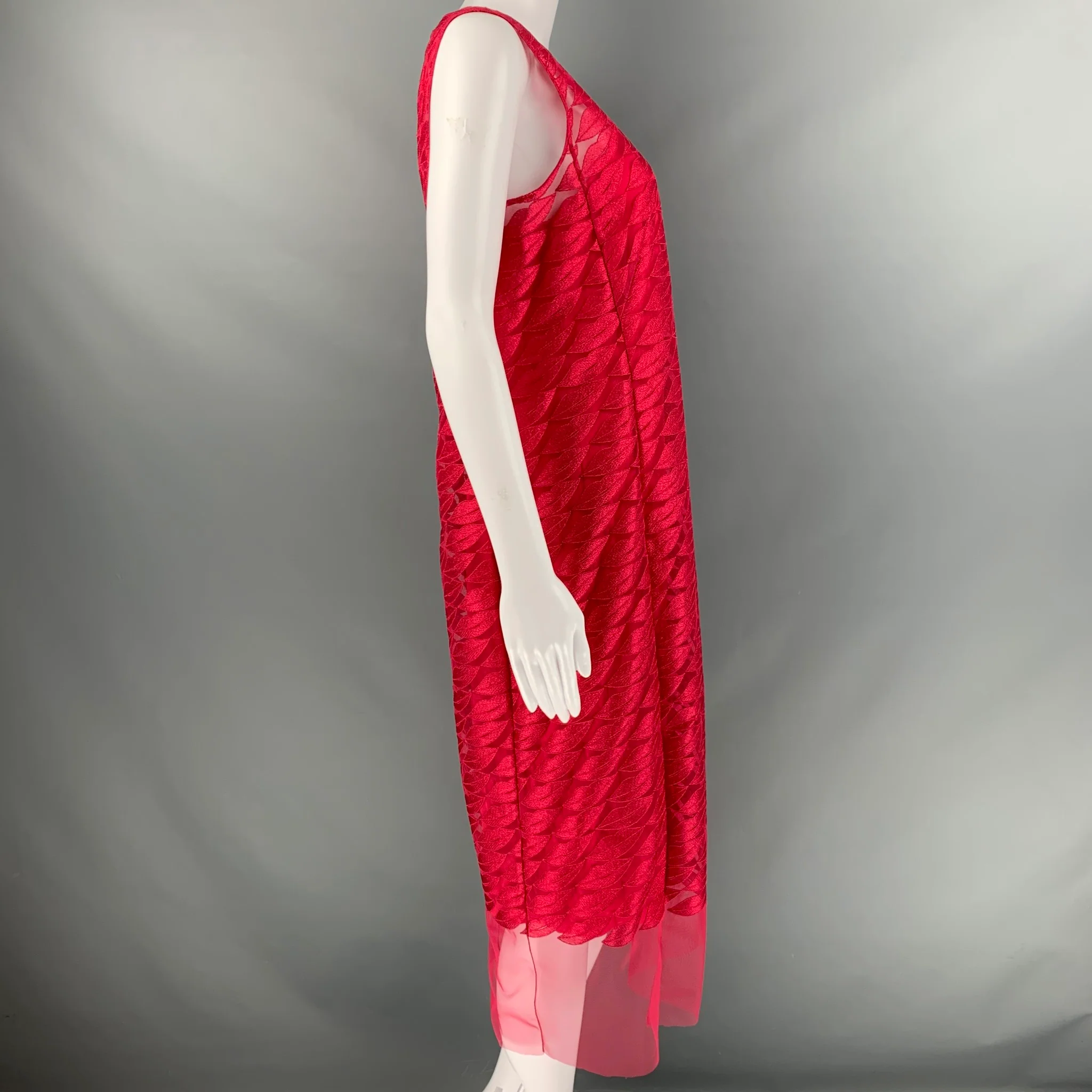 AKRIS Size 10 Red See Through Polyester Lace Sleeveless Dress - Image 3