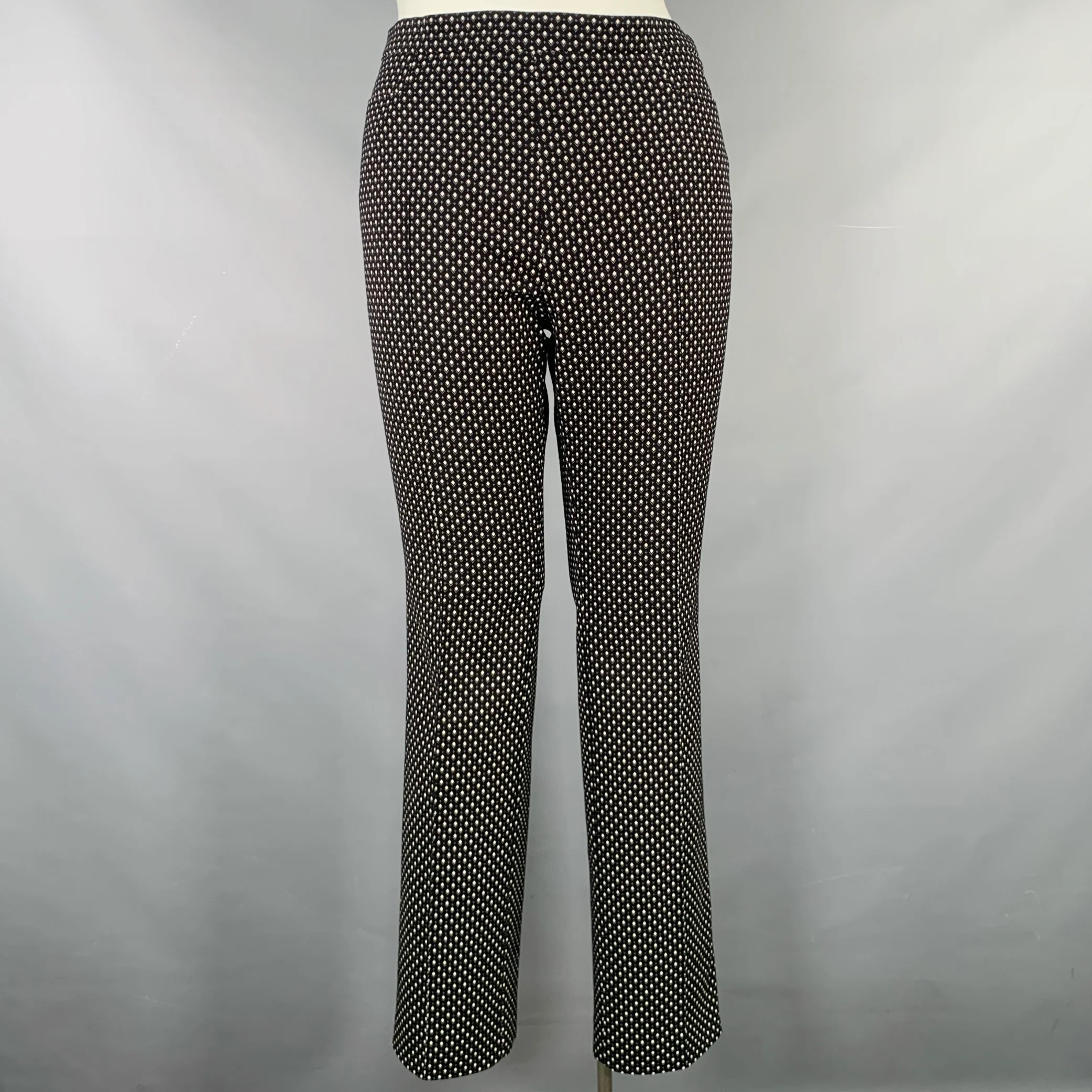 AKRIS Size 12 Black White Cotton Blend Geometric Dress Pants