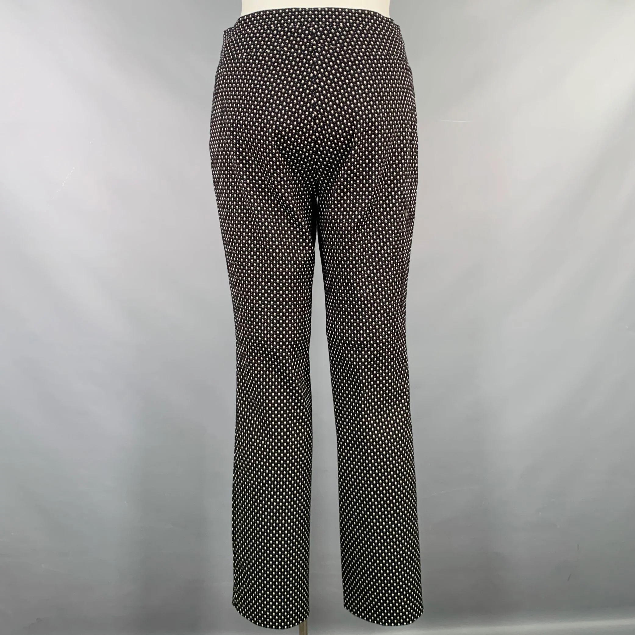 AKRIS Size 12 Black White Cotton Blend Geometric Dress Pants - Image 3