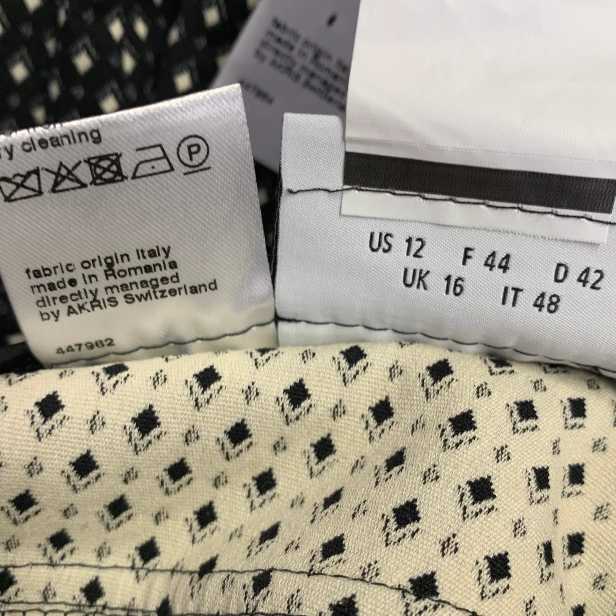 AKRIS Size 12 Black White Cotton Blend Geometric Dress Pants - Image 6
