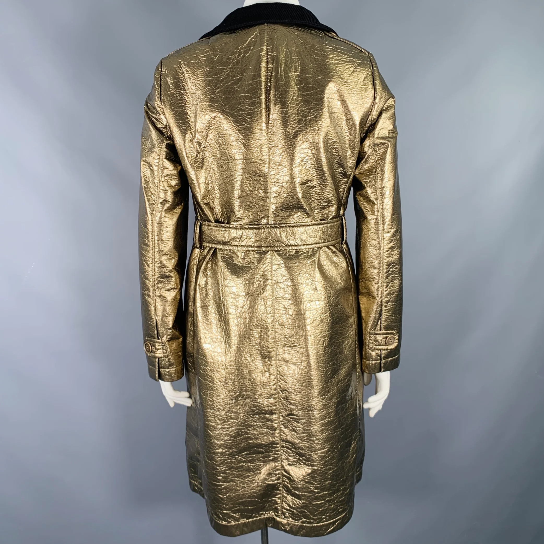 AKRIS Size 12 Gold Polyester Blend Metallic Trench Coat - Image 5