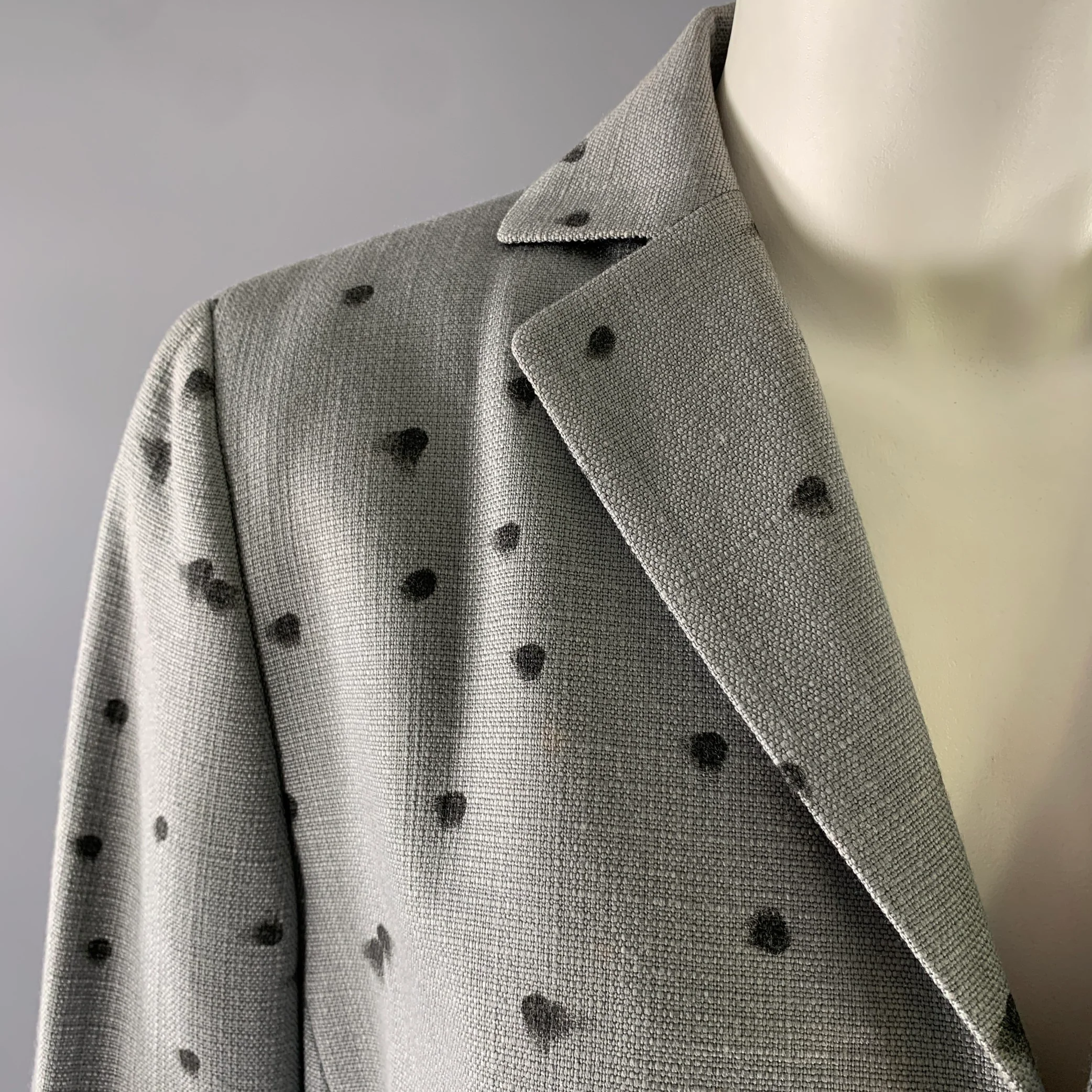 AKRIS Size 12 Grey Black Viscose Wool Spotted Cropped Blazer - Image 2