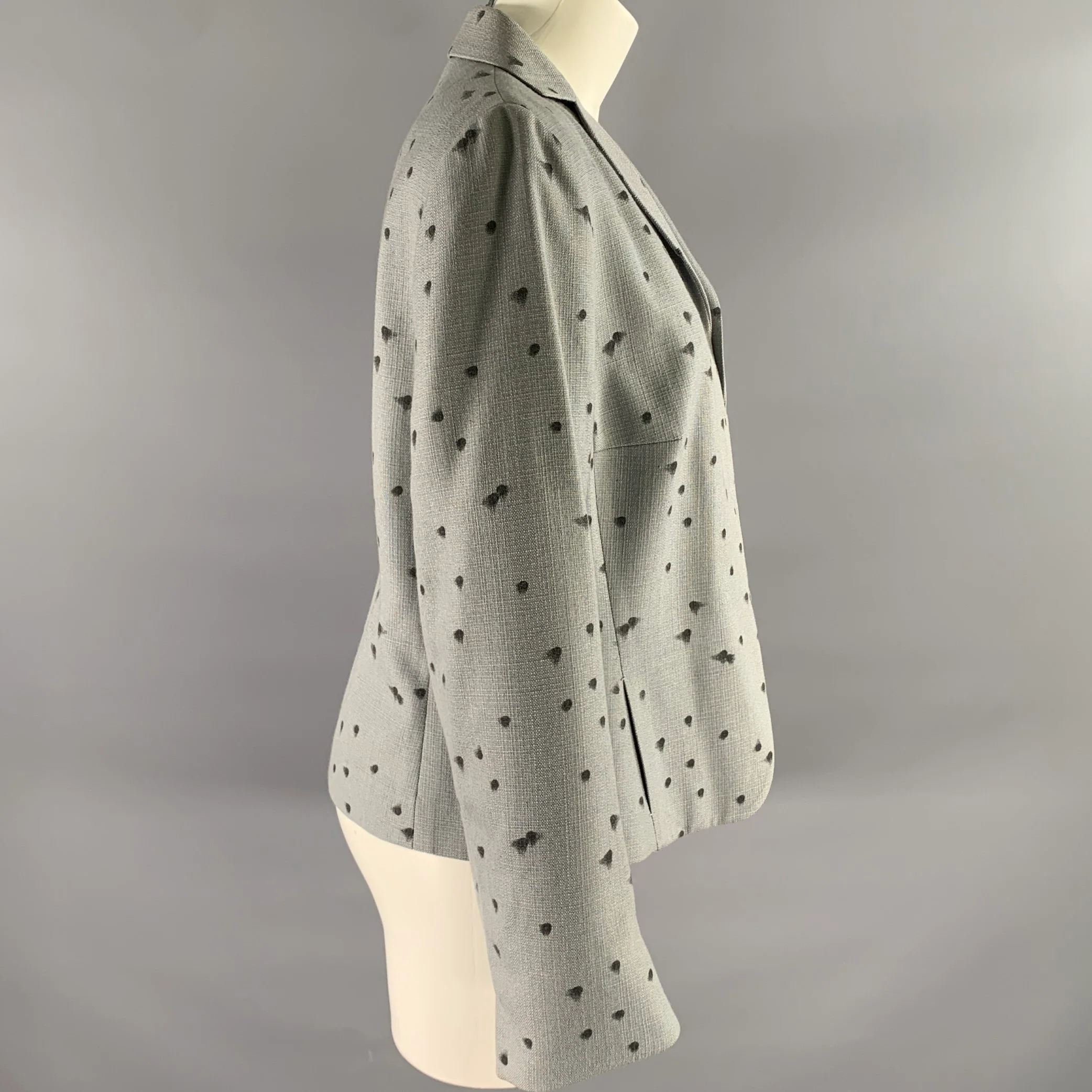 AKRIS Size 12 Grey Black Viscose Wool Spotted Cropped Blazer - Image 3