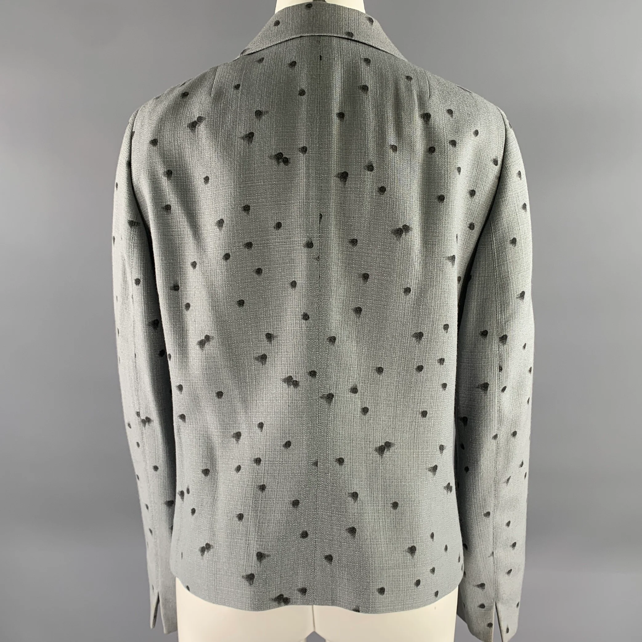 AKRIS Size 12 Grey Black Viscose Wool Spotted Cropped Blazer - Image 4