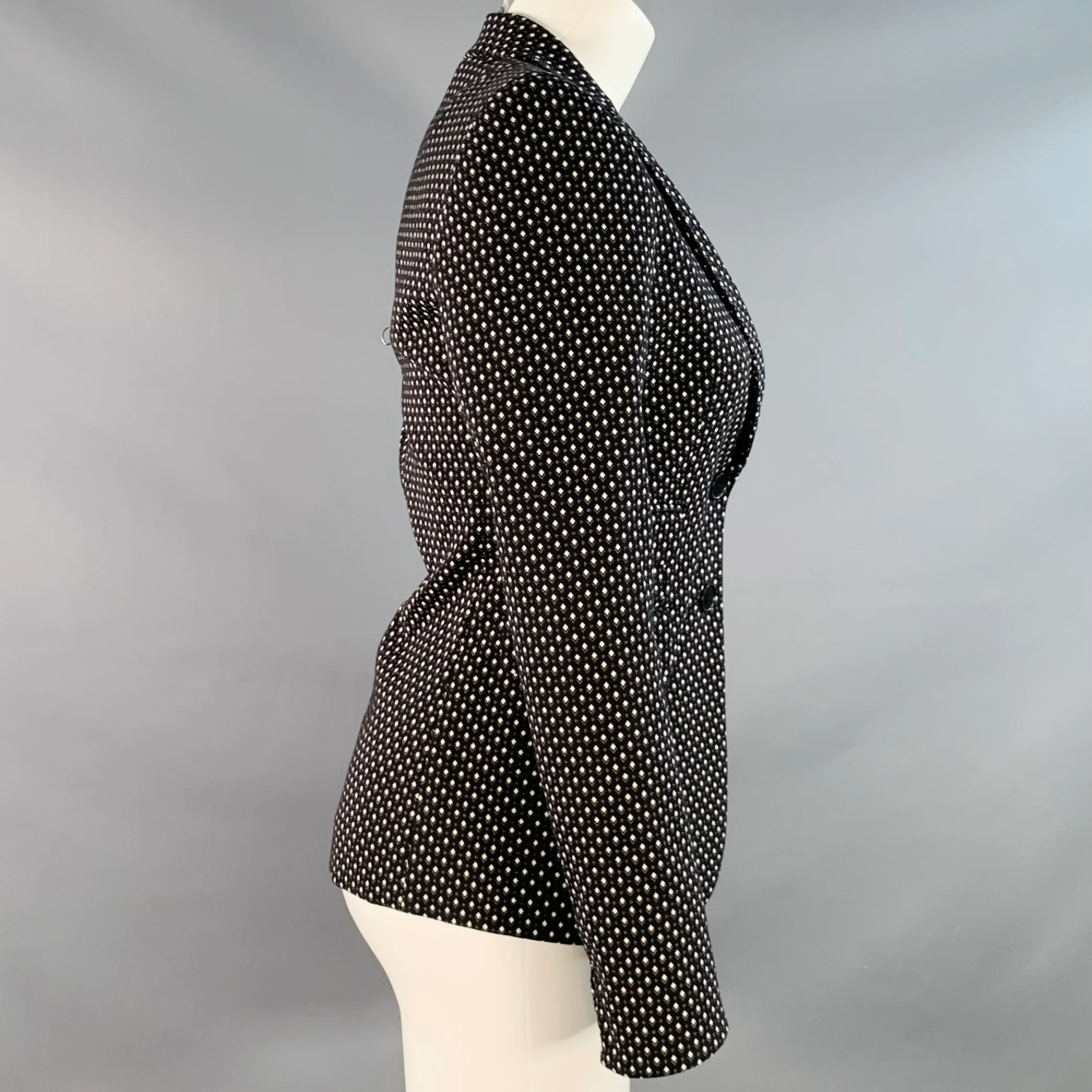 AKRIS Size 2 Black White Cotton Blend Diamond Single Breasted Jacket Blazer - Image 3