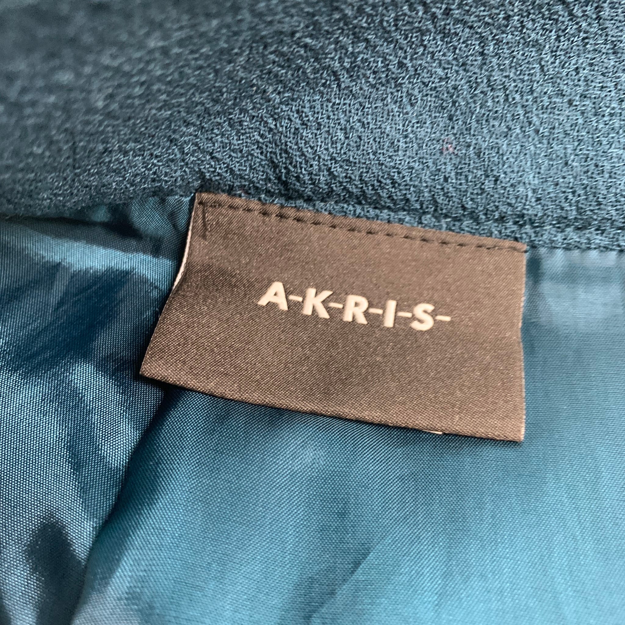 AKRIS Size 4 Blue Teal Wool Pencil Below Knee Skirt - Image 3