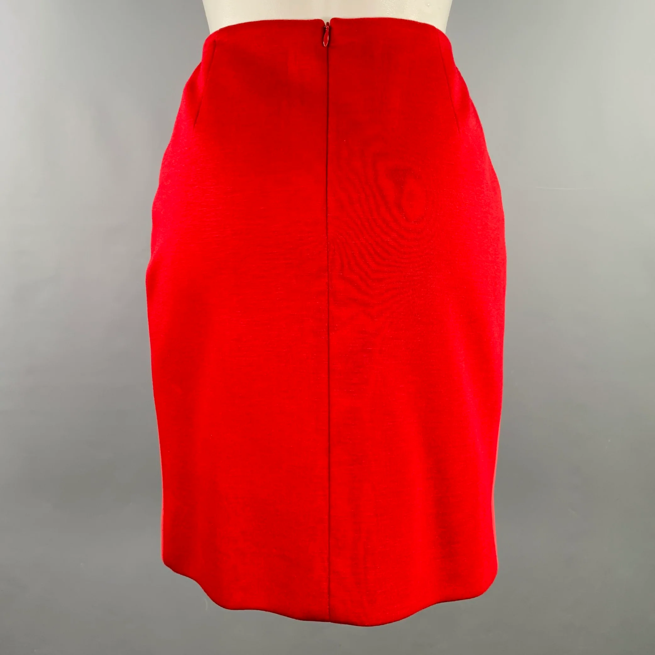 AKRIS Size 4 Red Viscose Two Tone Pencil Mini Skirt - Image 2