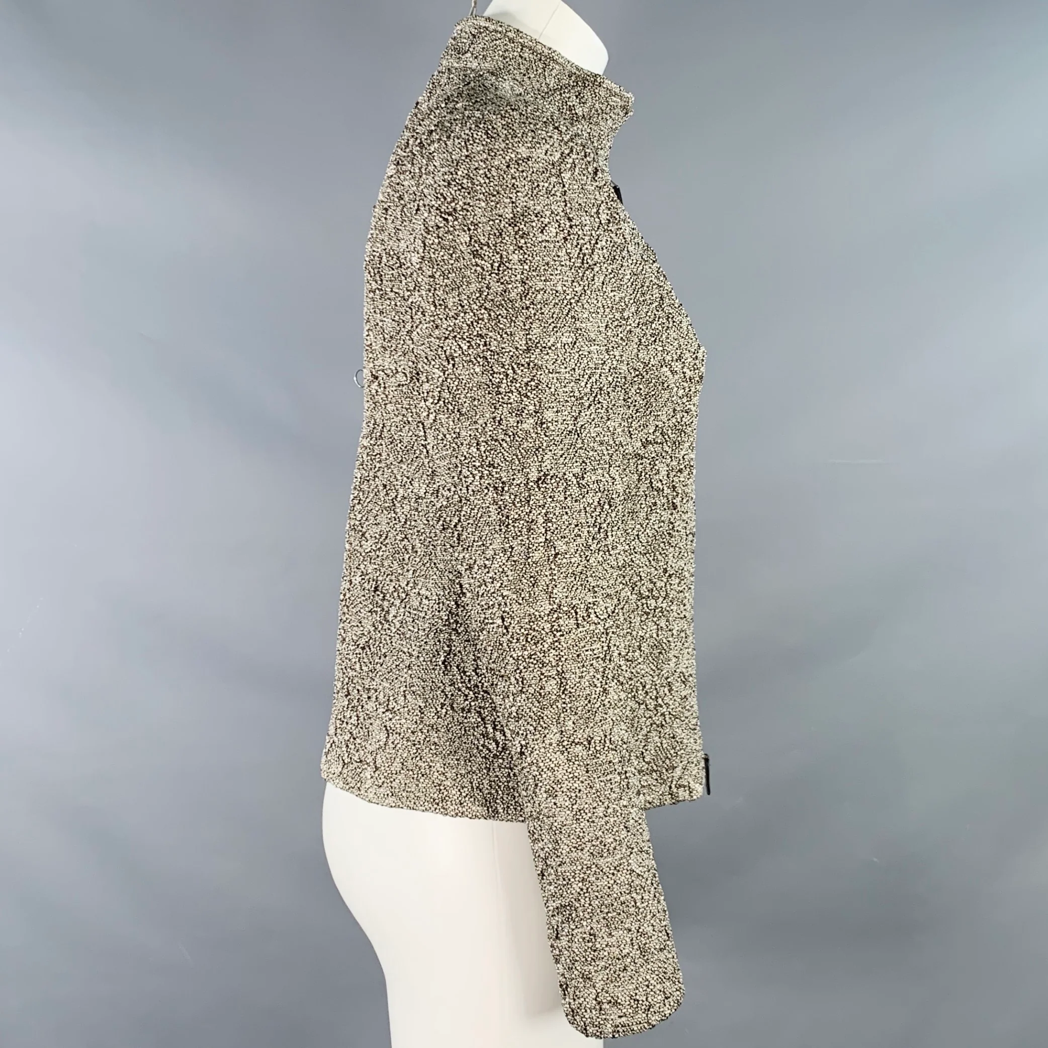 AKRIS Size 6 Black White Yellow Silk Blend Textured Jacket - Image 3
