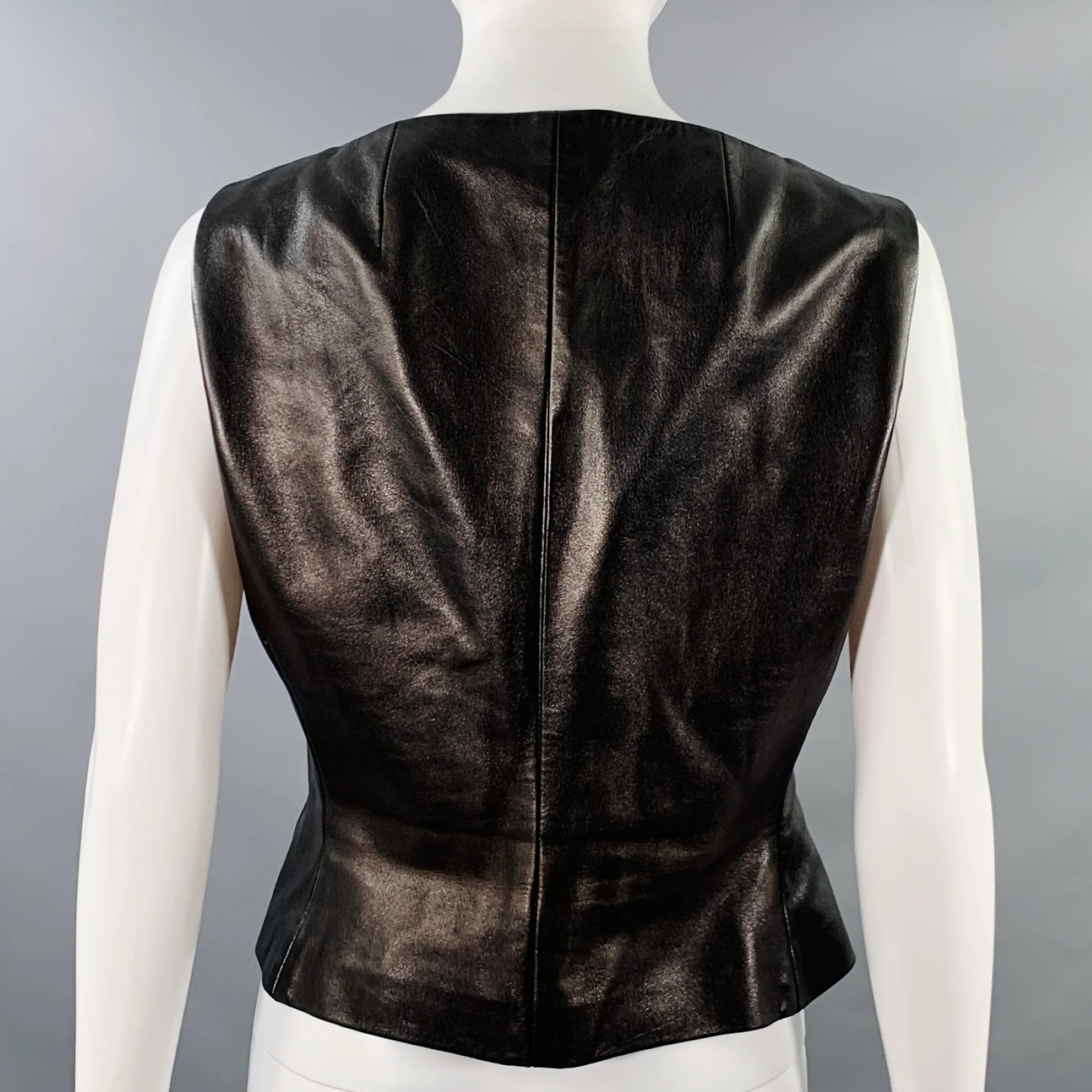 AKRIS Size 8 Black Sleeveless Leather Casual Top - Image 3
