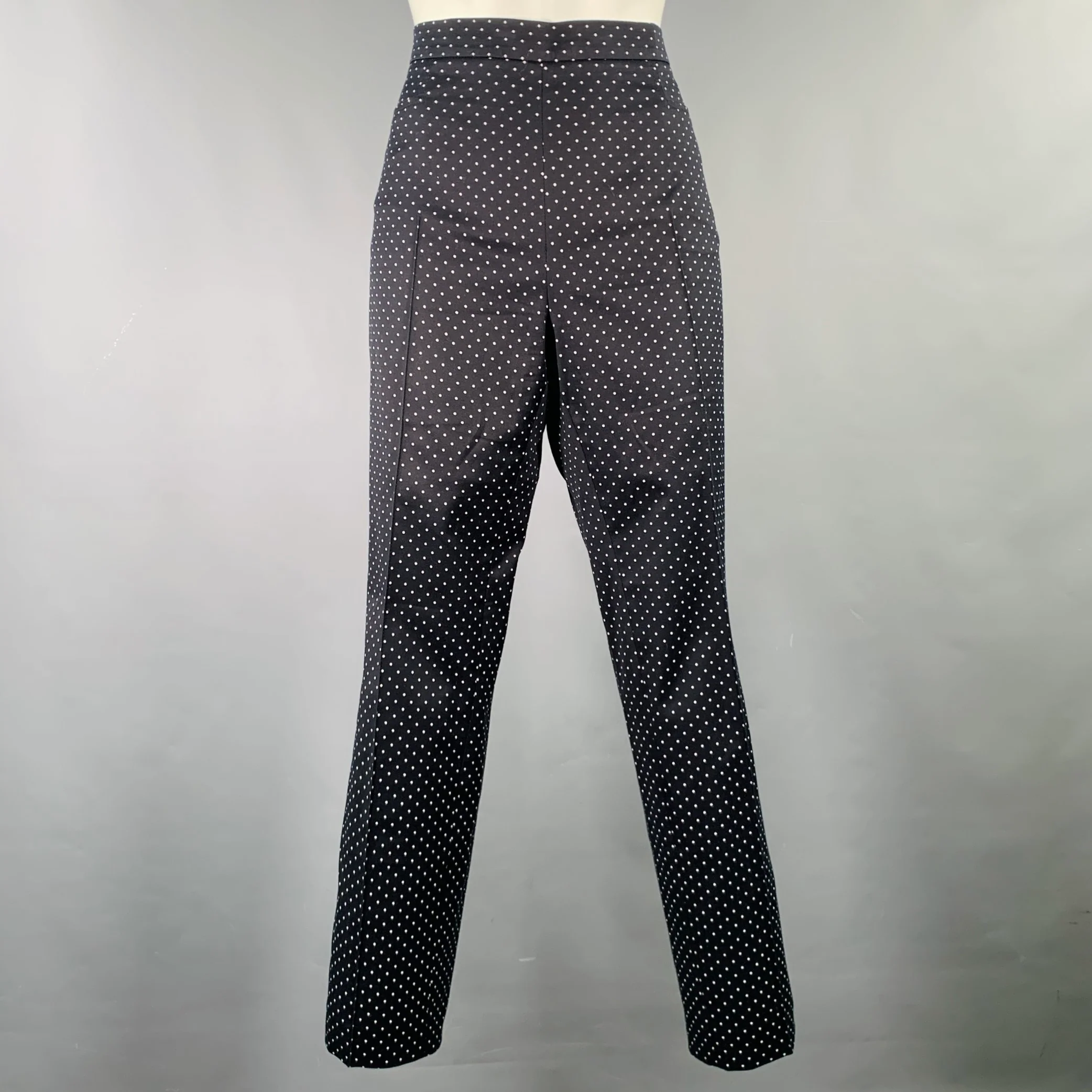 AKRIS Size 8 Black White Cotton Blend Dots Side Zipper Casual Pants