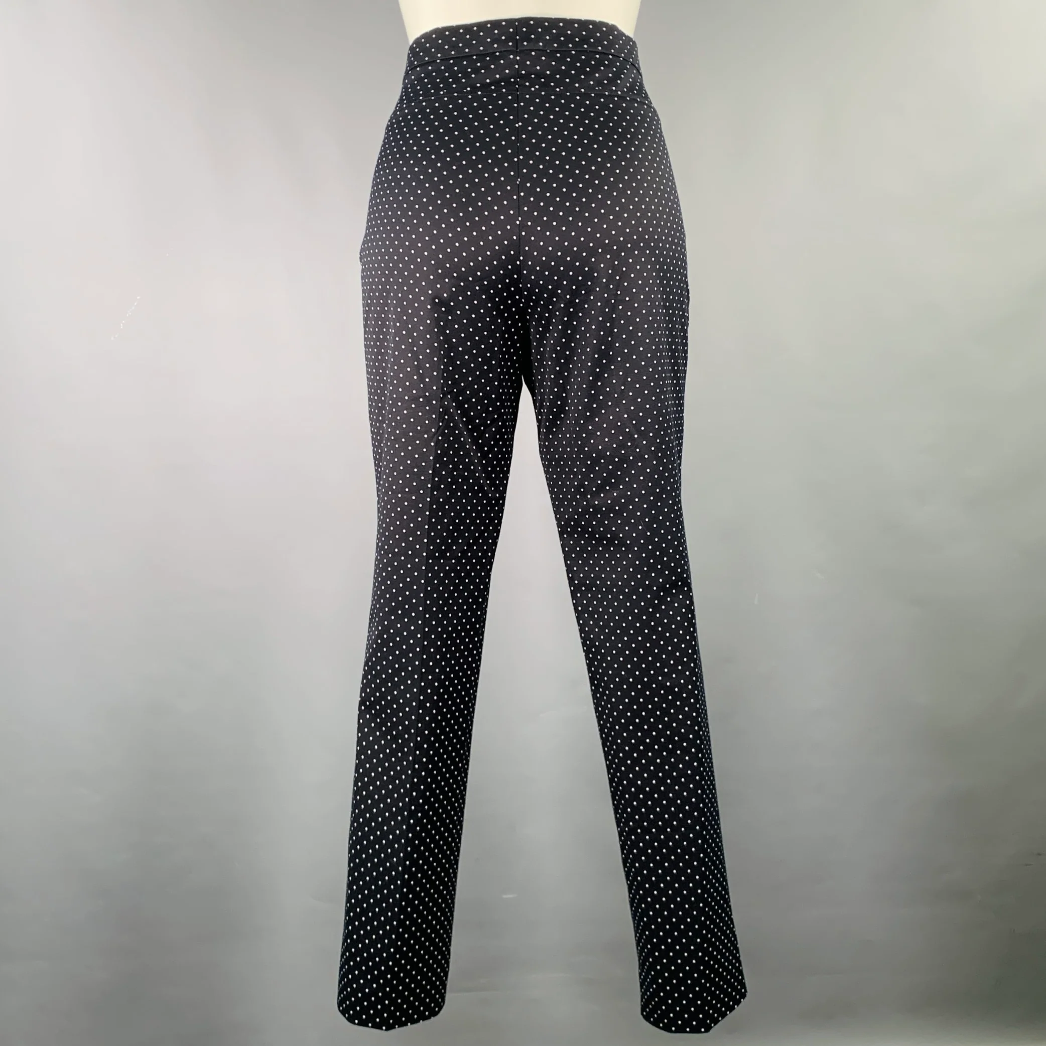 AKRIS Size 8 Black White Cotton Blend Dots Side Zipper Casual Pants - Image 2