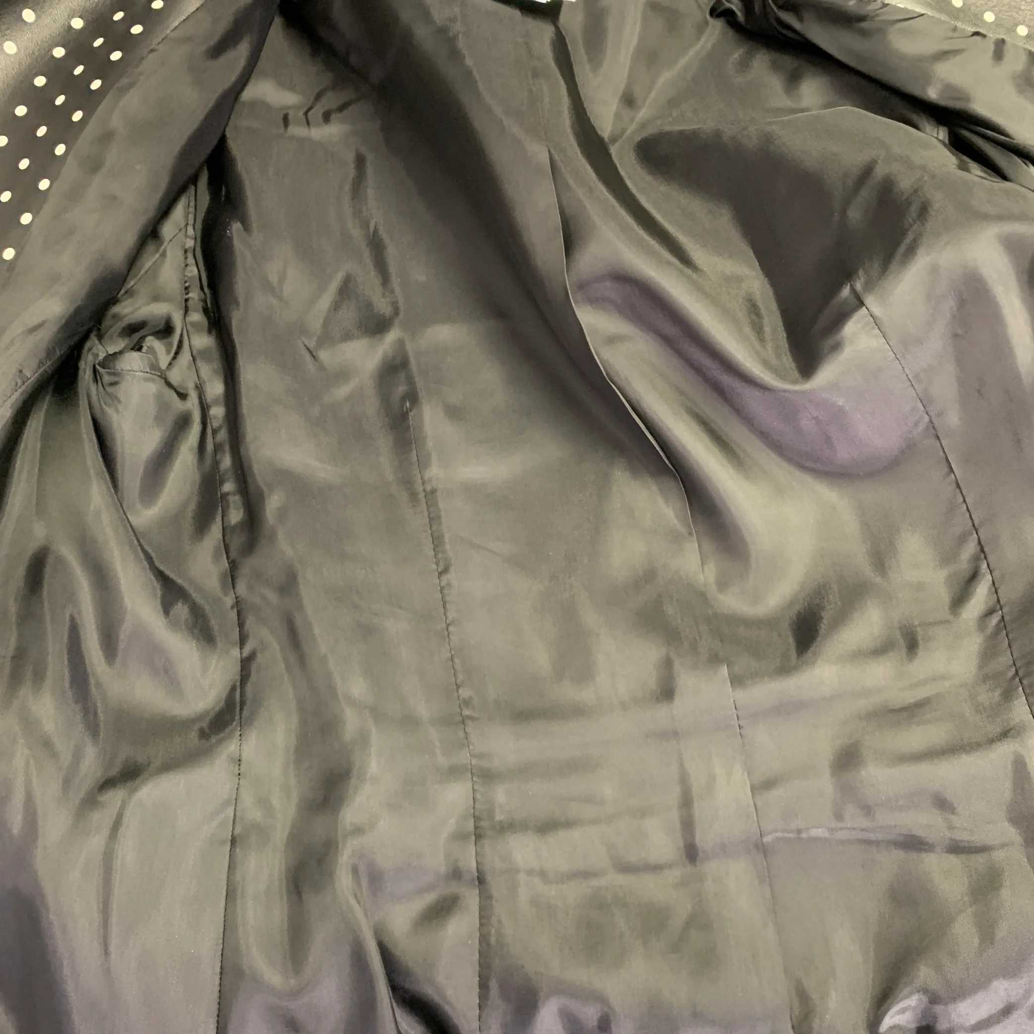 AKRIS Size 8 Black White Lambskin Leather Polka Dot Biker Jacket - Image 5