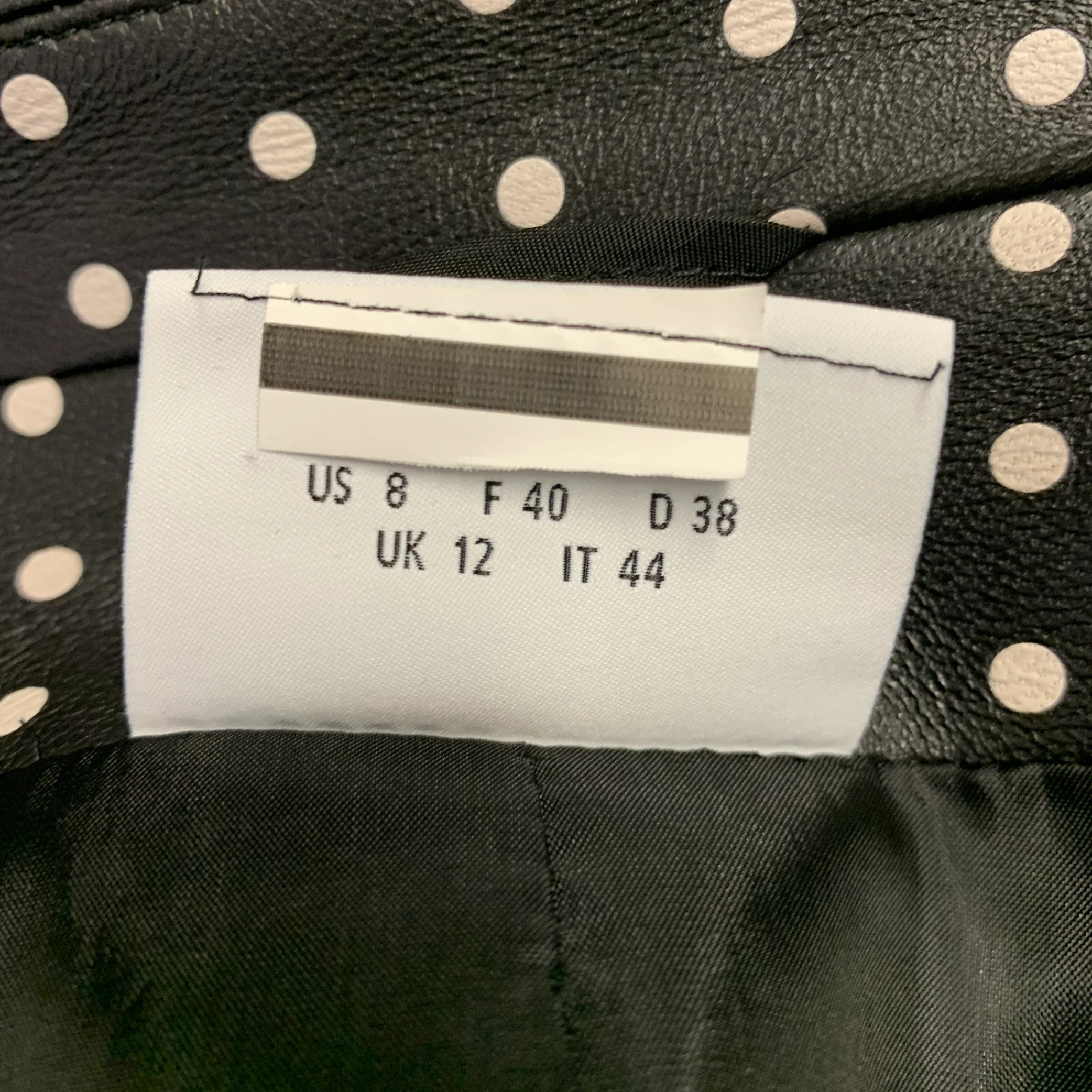 AKRIS Size 8 Black White Lambskin Leather Polka Dot Biker Jacket - Image 7