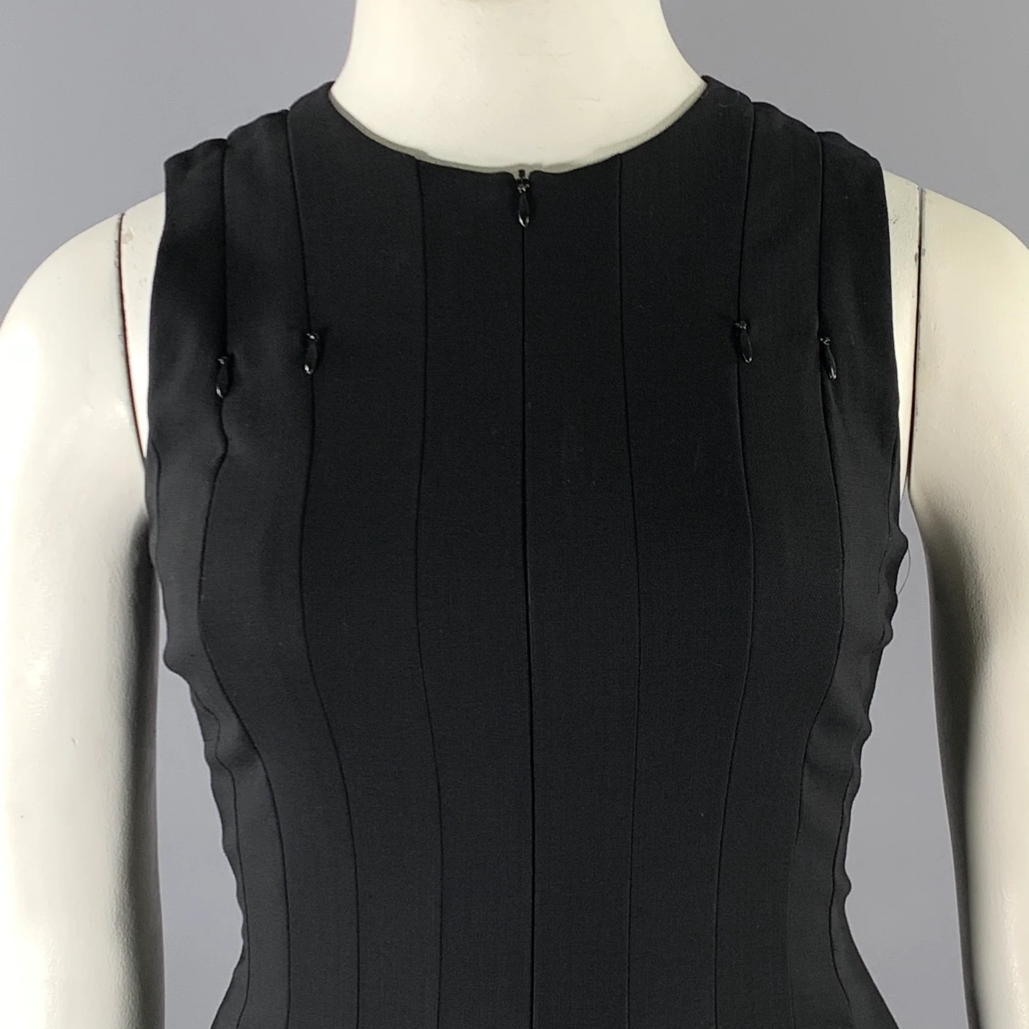 AKRIS Size 8 Black Wool A-Line Knee-Length Cocktail Dress - Image 2