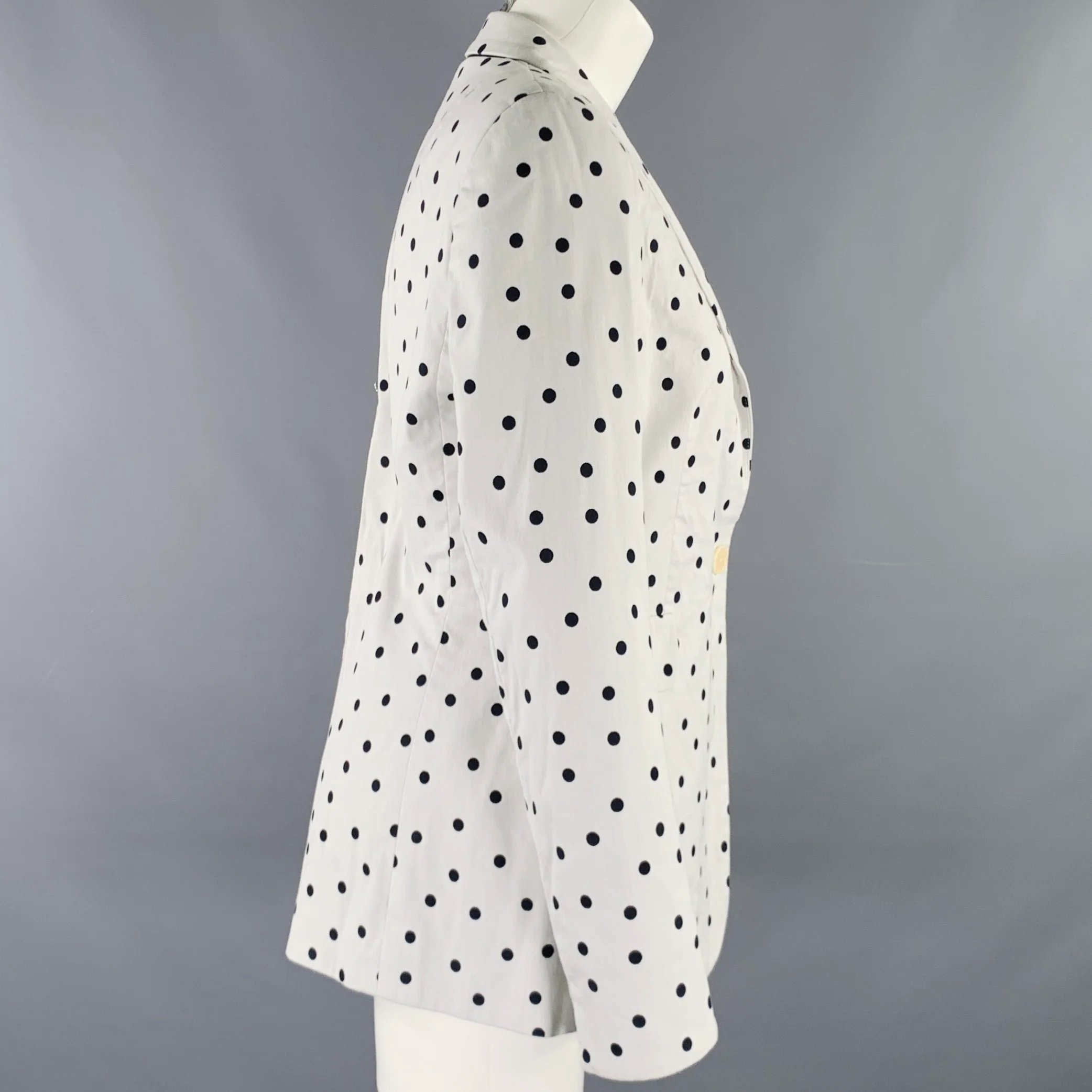 AKRIS Size 8 White Black Cotton Blend Polka Dot Blazer - Image 3