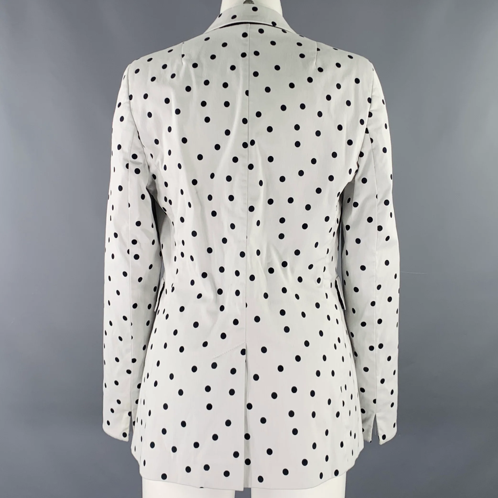 AKRIS Size 8 White Black Cotton Blend Polka Dot Blazer - Image 4