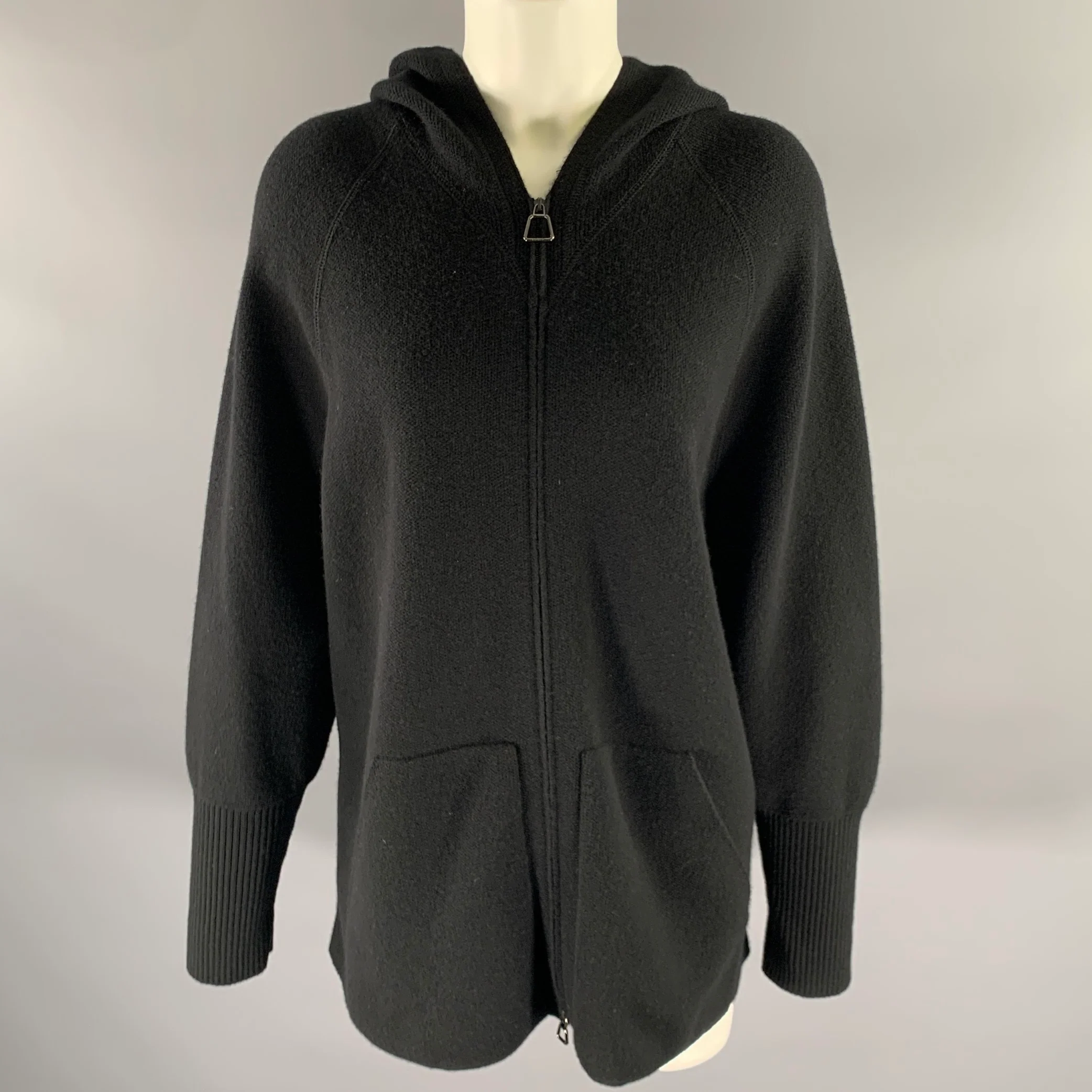 AKRIS Size M Black Cashmere Hoodie Cardigan
