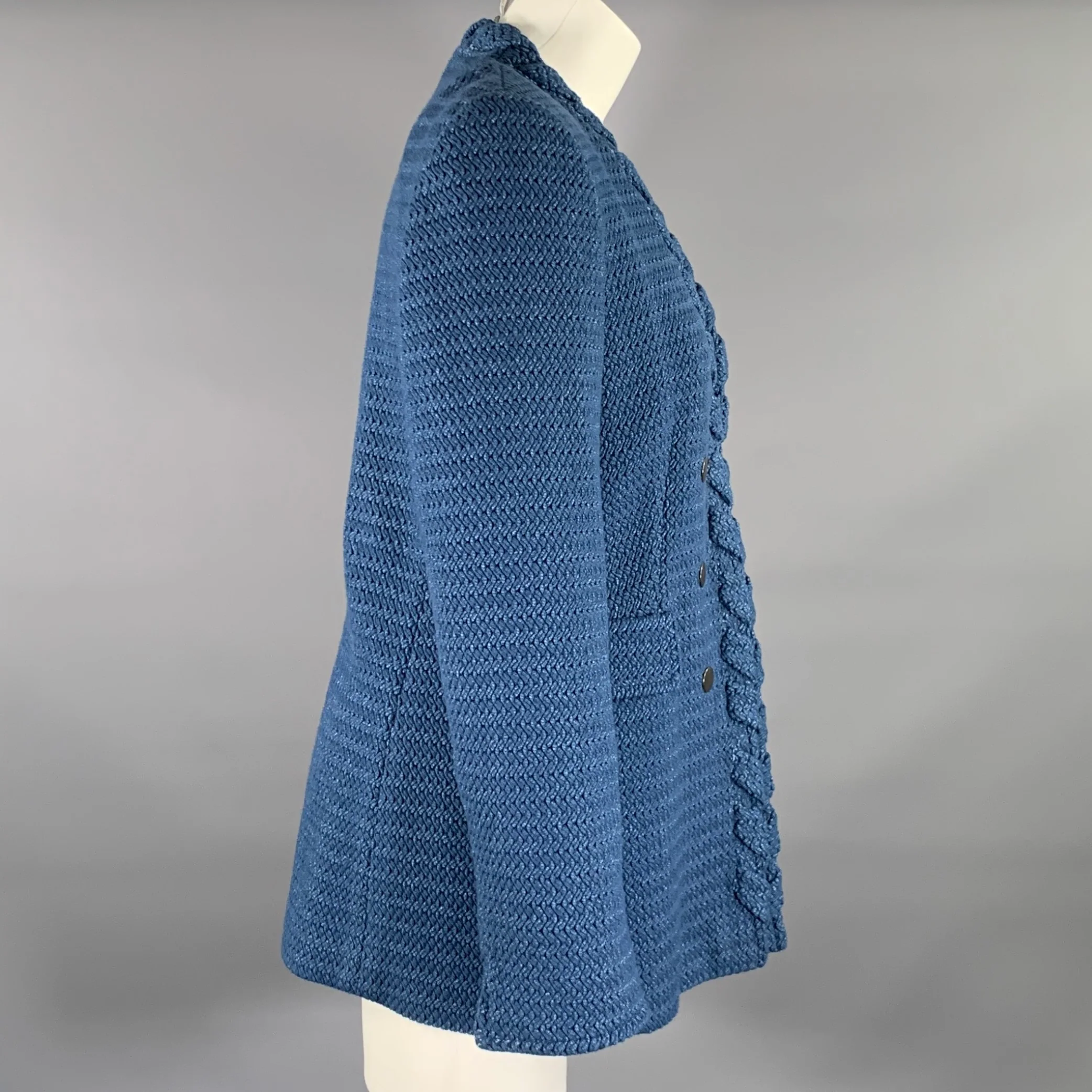 AKRIS Size M Blue Knit Sport Coat - Image 2