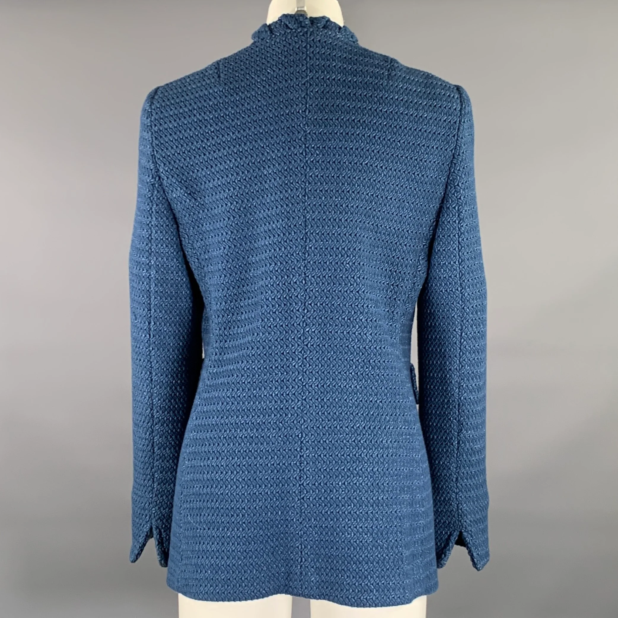 AKRIS Size M Blue Knit Sport Coat - Image 3