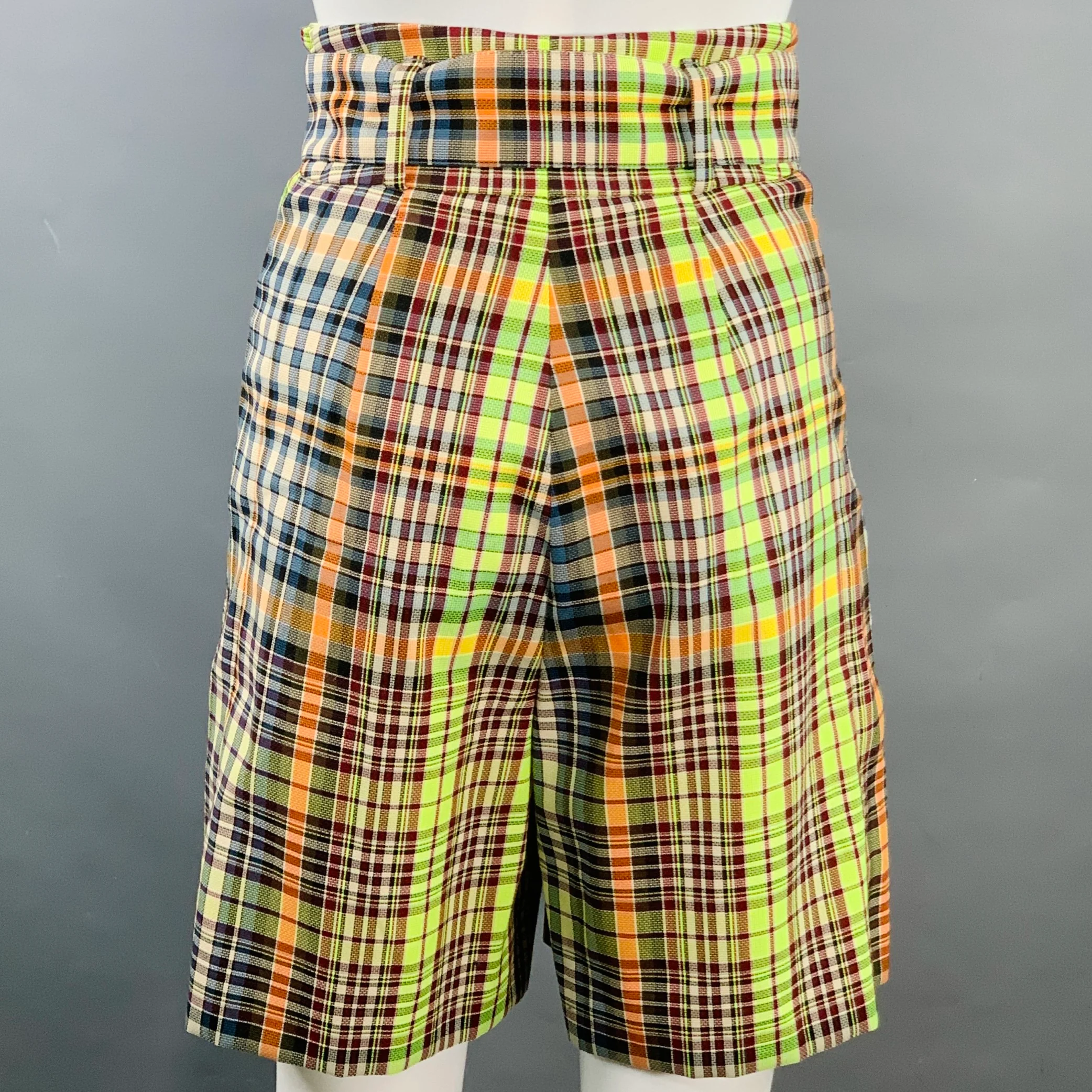 AKRIS Size S Multi Color Polyester Cotton Plaid Snaps Jacket Shorts Set - Image 5