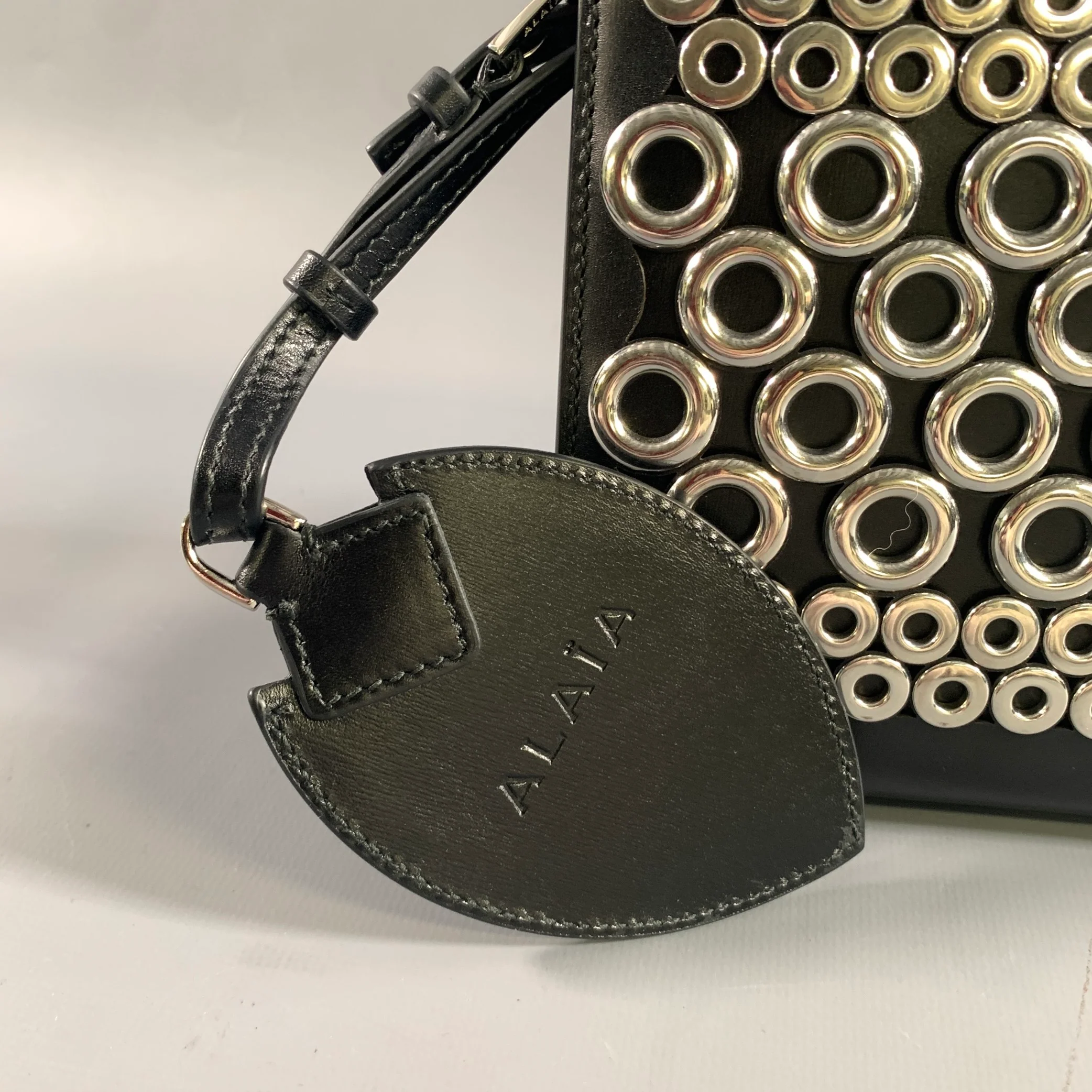 ALAIA Black Silver Grommets Leather Clutch Handbag - Image 10