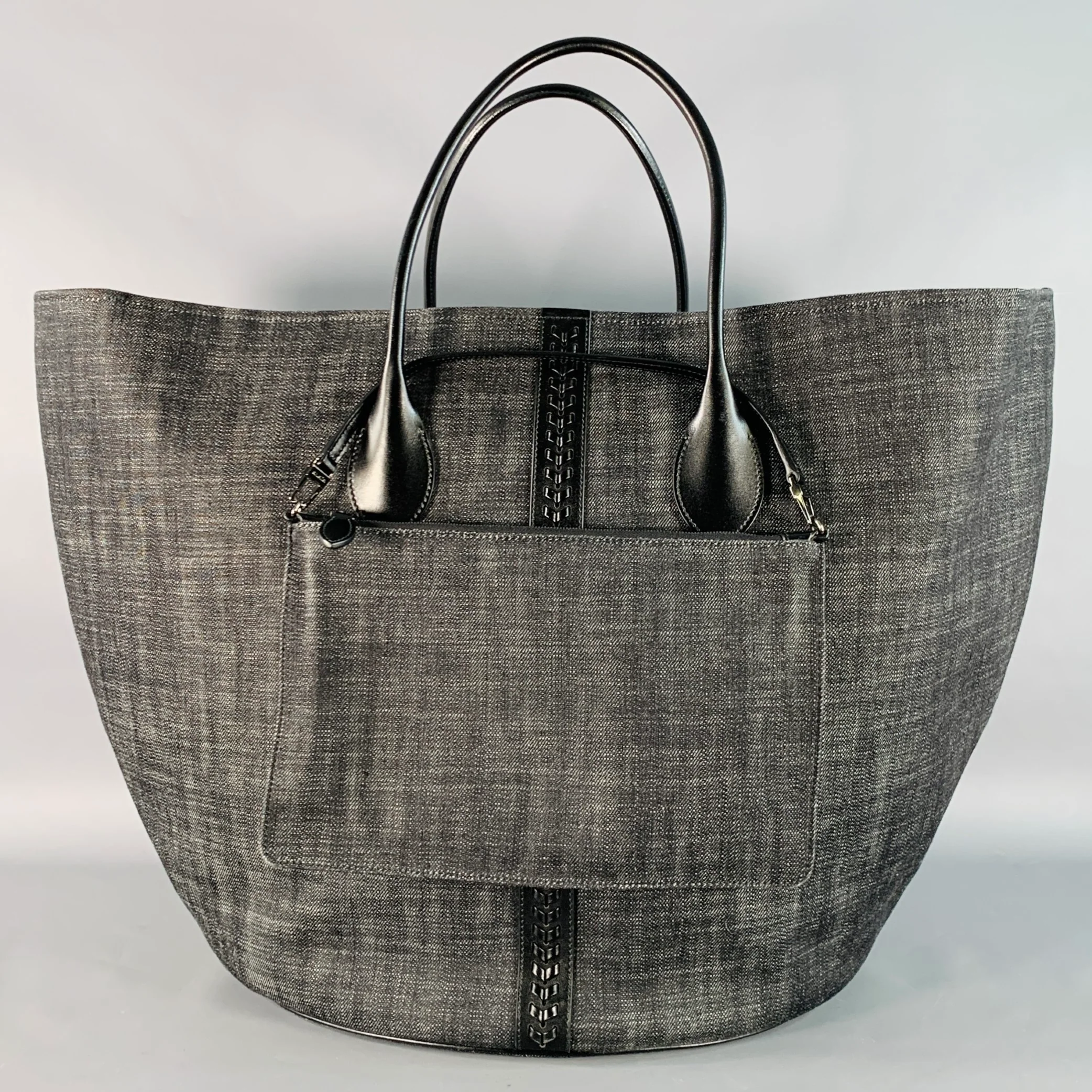 ALAIA Black White Leather Denim Oversized Tote Handbag - Image 4