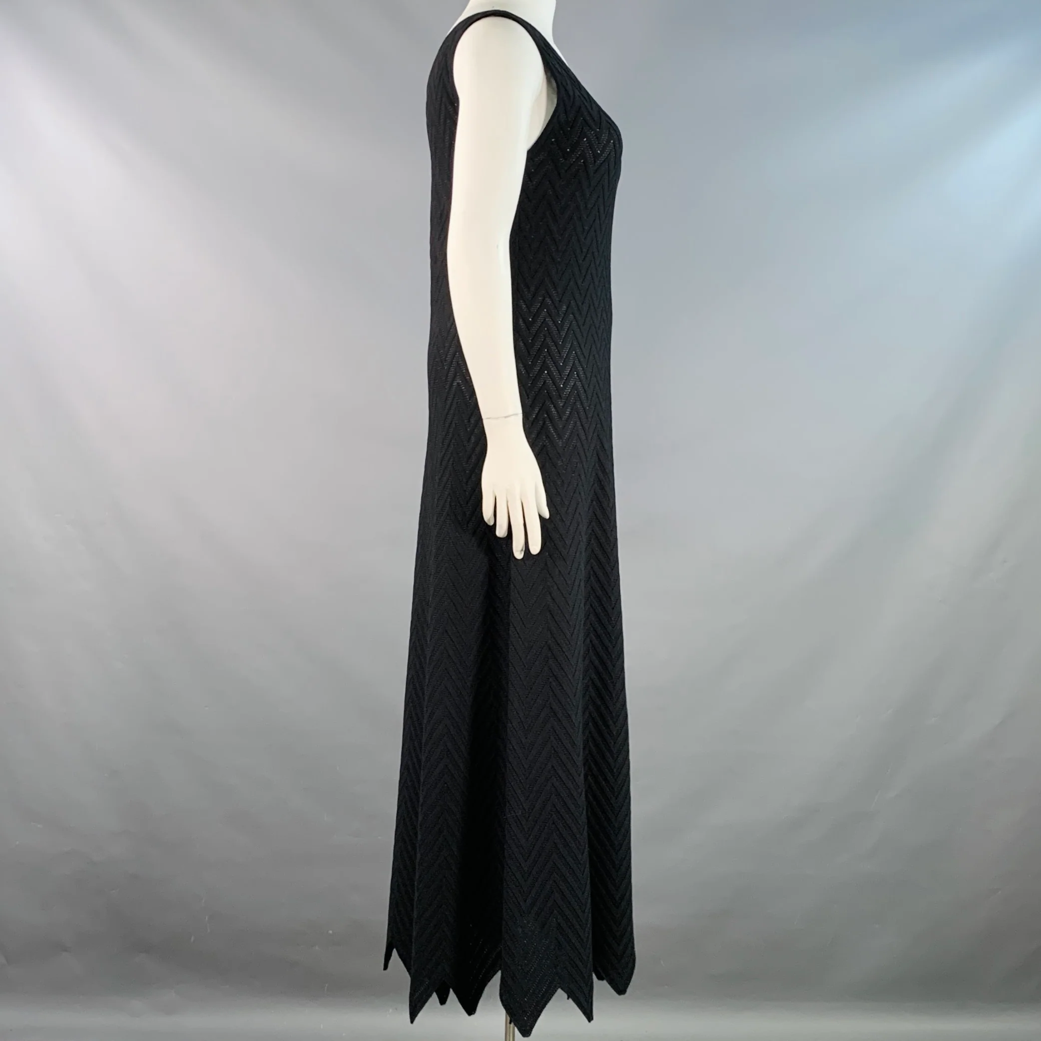 ALAIA Size 10 Black Viscose Blend Zig Zag Sleeveless Long Evening Gown - Image 3