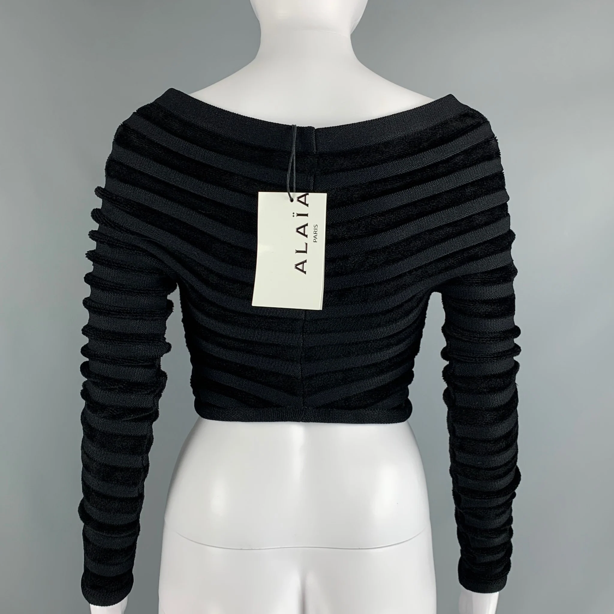 ALAIA Size 4 Black Viscose Polyamide Velvet Cropped Pullover - Image 4
