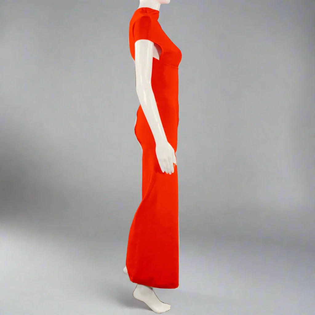 ALAIA Size 4-Sculpting Corset Red Viscose Blend Cap Sleeves Maxi Gown Dress - Image 3