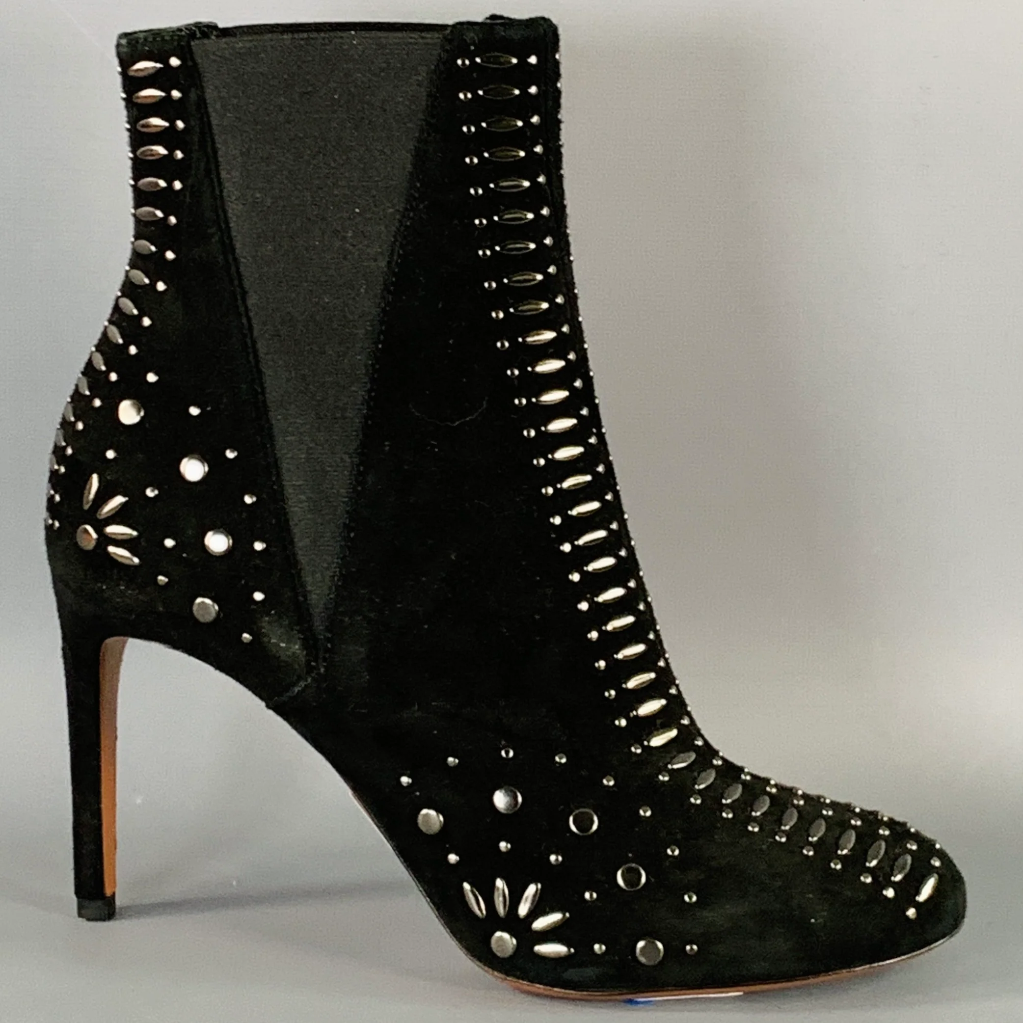 ALAIA Size 7.5 Black Studded Suede Pull On Stiletto Booties - Image 2