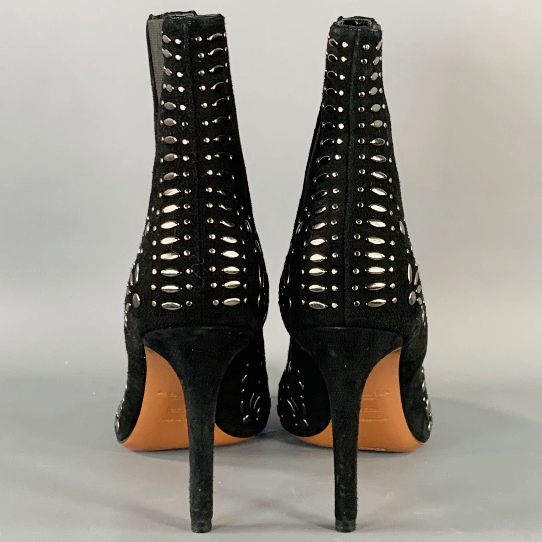 ALAIA Size 7.5 Black Studded Suede Pull On Stiletto Booties - Image 3