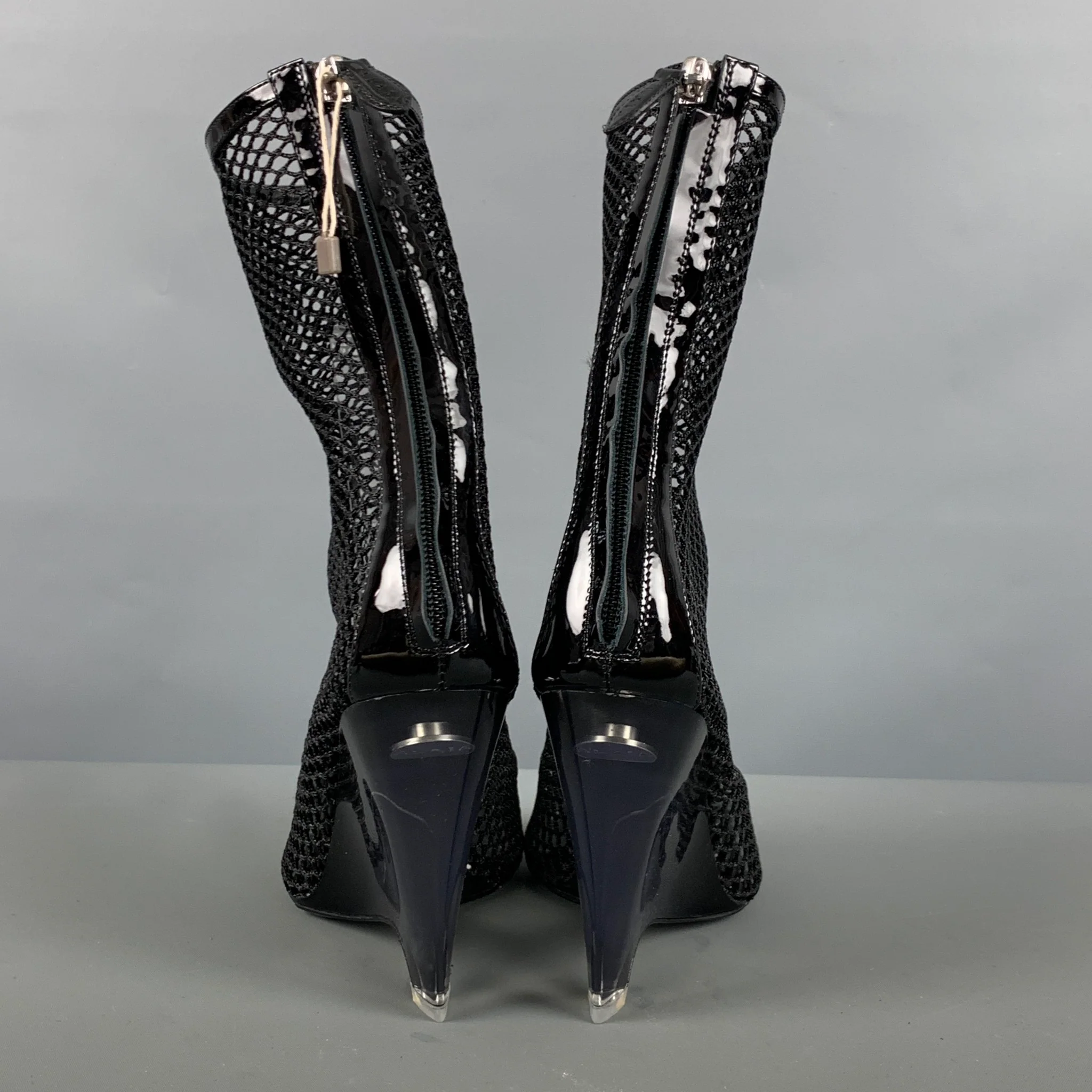 ALAIA Size 7 Black Clear Wedge Boots - Image 3