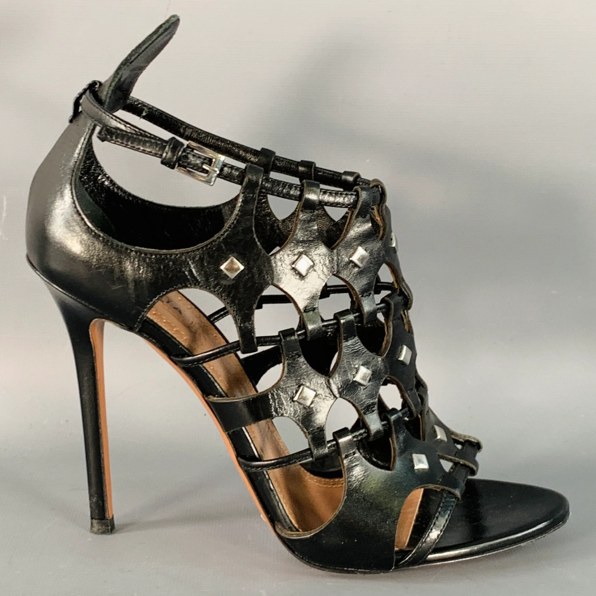 ALAIA Size 8.5 Black Leather Studded Stiletto Cage Pumps - Image 2