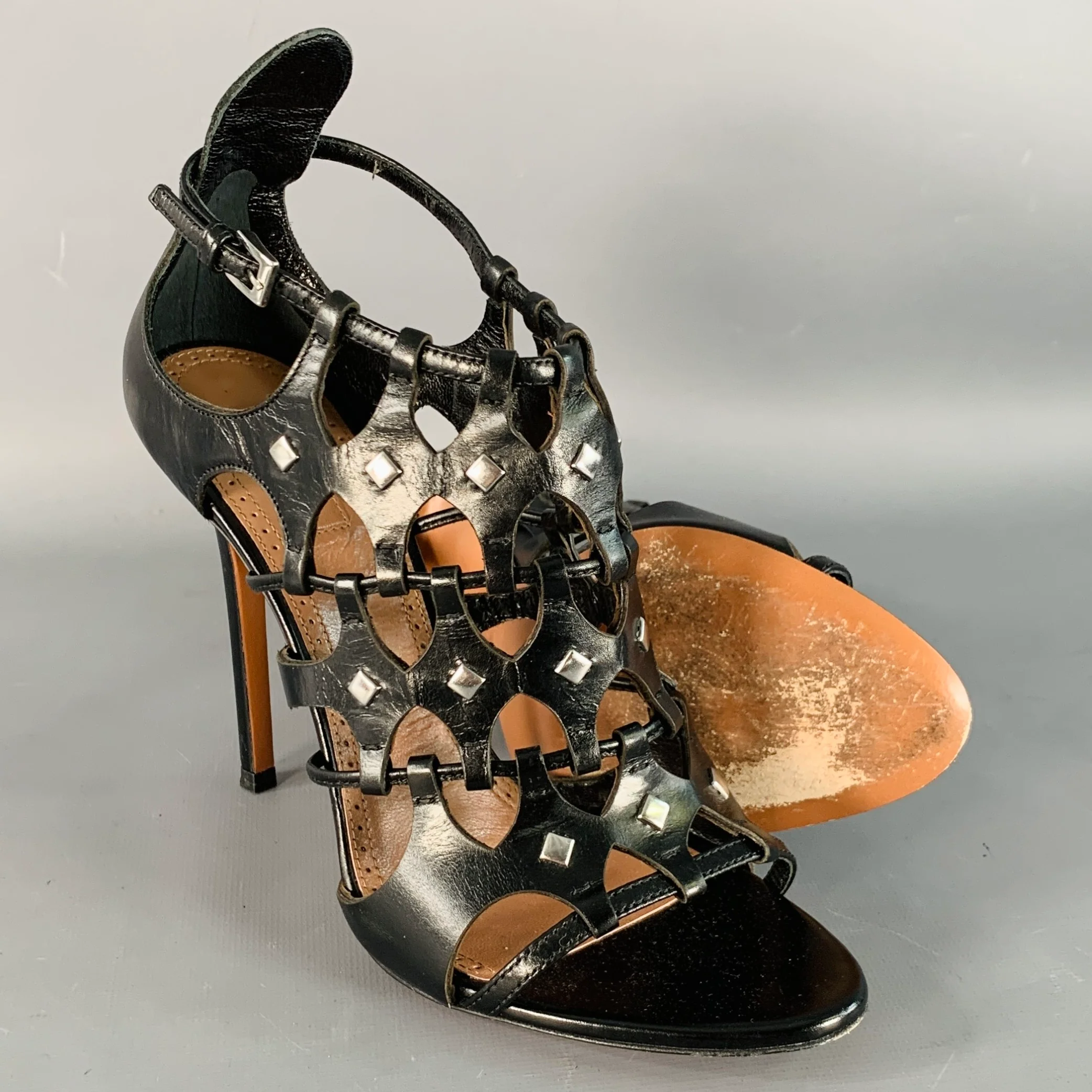 ALAIA Size 8.5 Black Leather Studded Stiletto Cage Pumps - Image 5