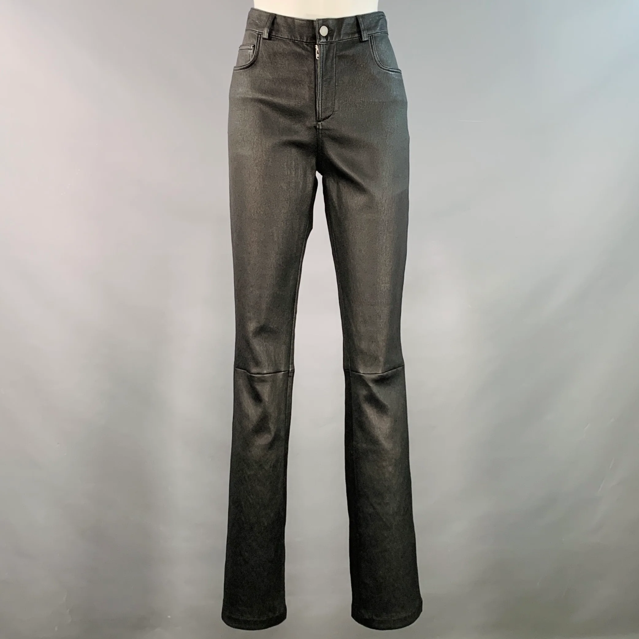 ALAN BILZERIAN Size 4 Black Lambskin Leather Flared Casual Pants