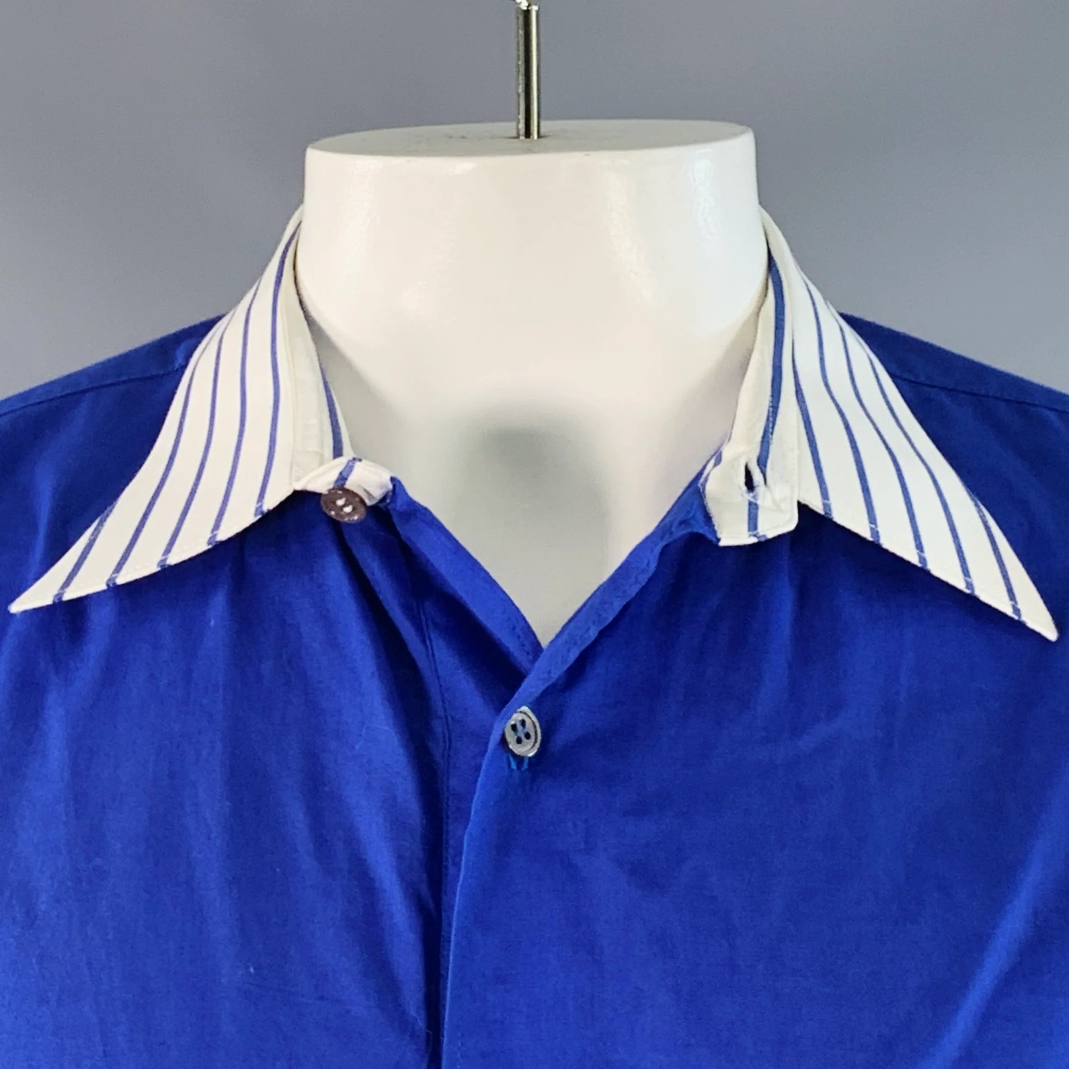ALAN BILZERIAN Size XXL Blue Multi Color Contrast Trim Cotton Long Sleeve Shirt - Image 3