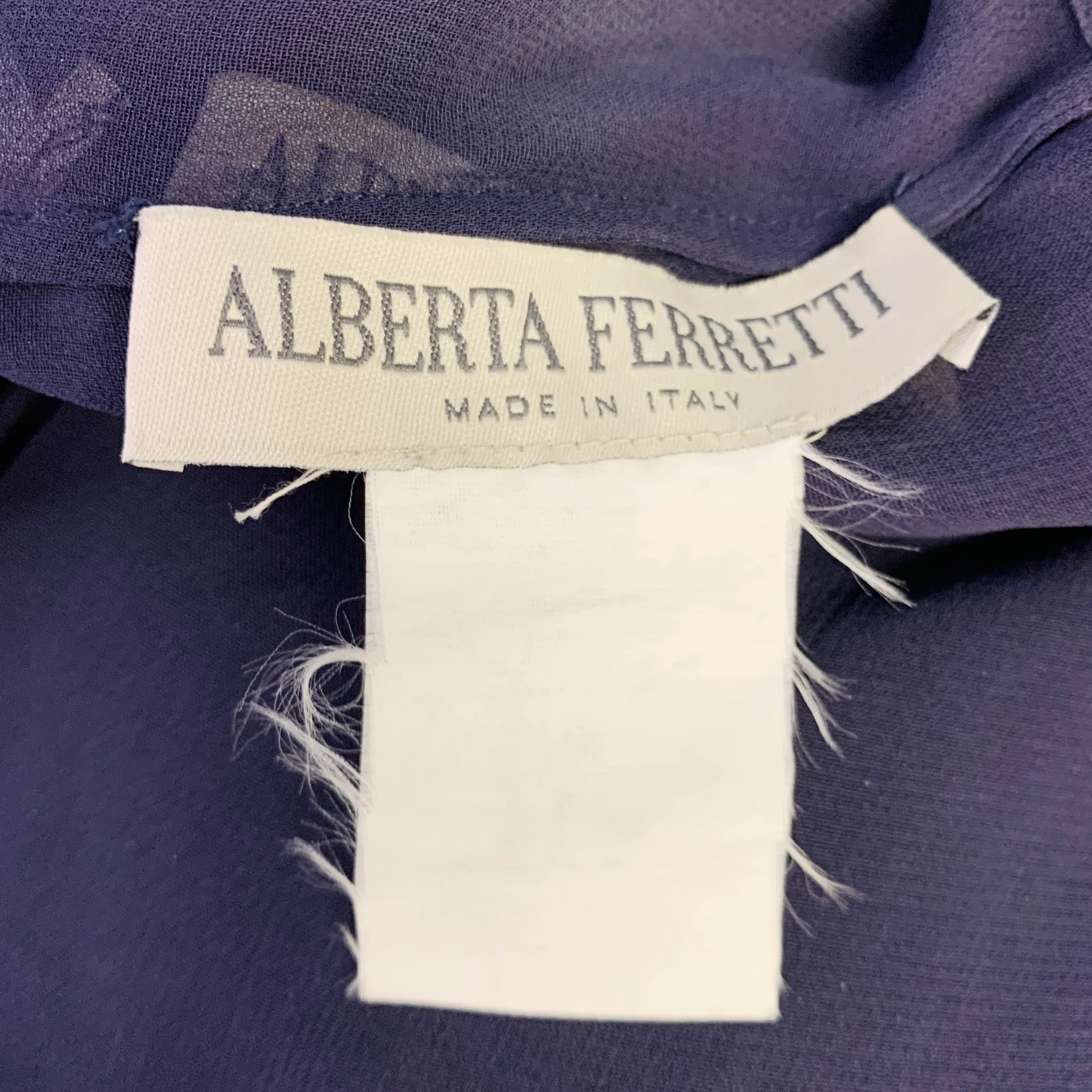ALBERTA FERRETTI Size 8 Navy Silk Spaghetti Straps Dress - Image 6