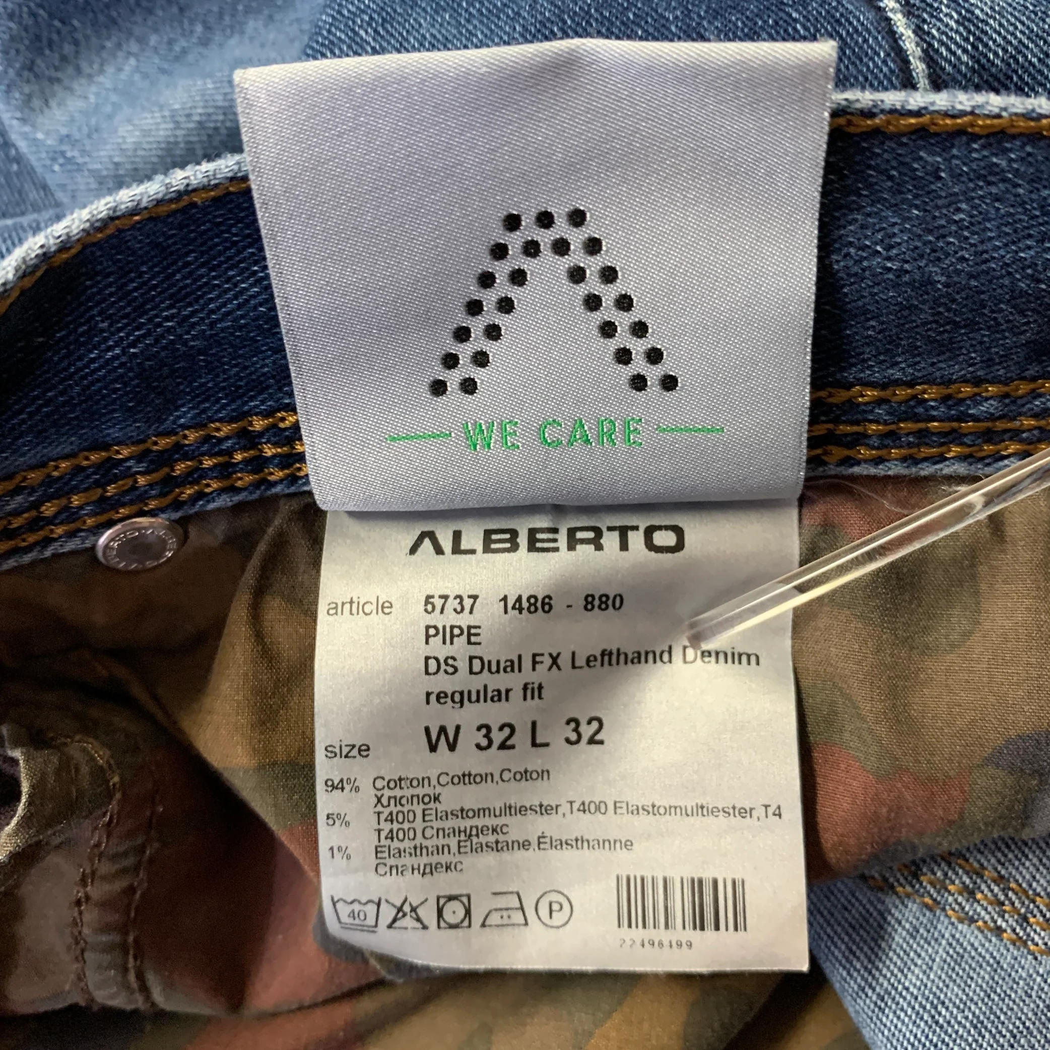 ALBERTO Size 34 Blue Solid Cotton Blend Skinny Jeans - Image 6