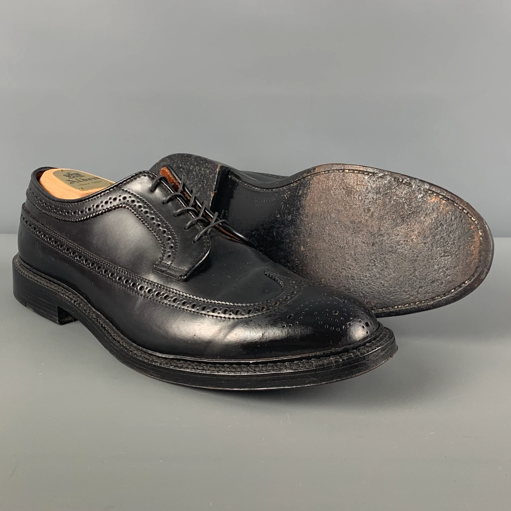 ALDEN Size 10.5 Black Perforated Leather Wingtip Lace Up Shoes - Image 3