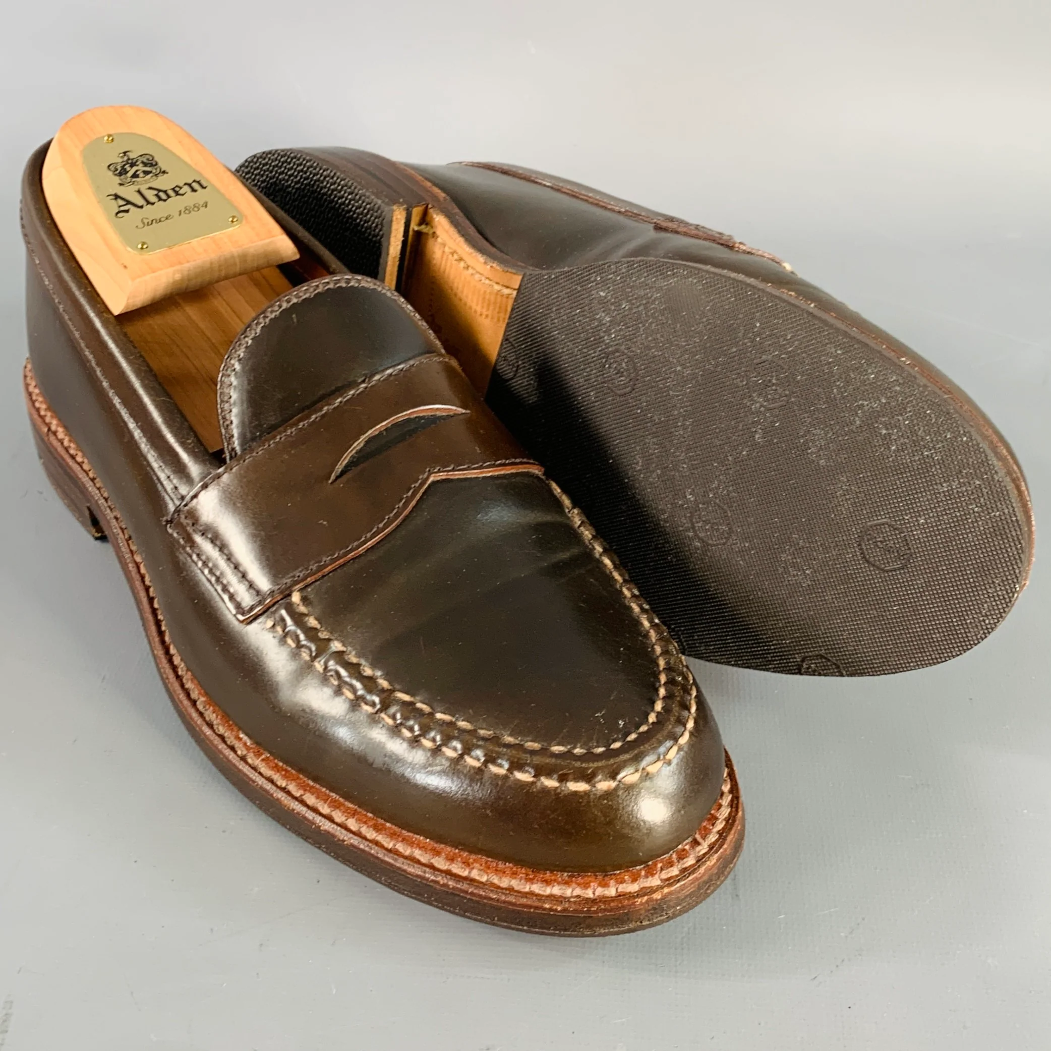 ALDEN Size 6.5 6717 Brown Cordovan Leather Penny Loafers - Image 5