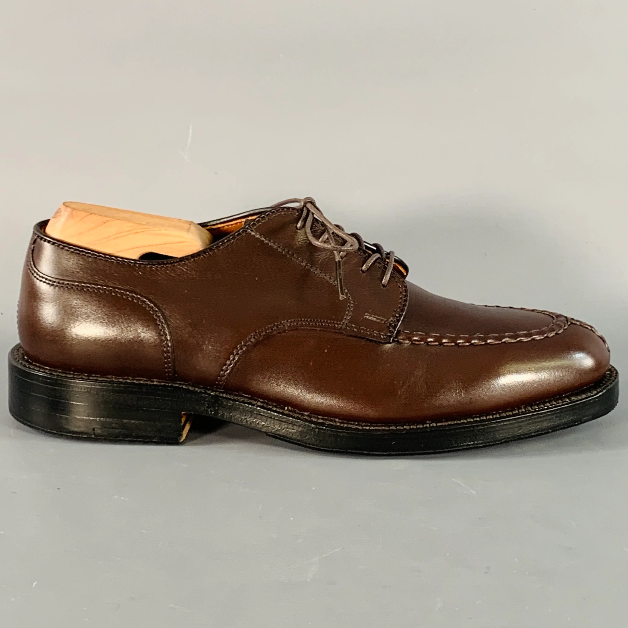 ALDEN Size 6.5 Norwegian HS Blucher Brown Calfskin Leather Split Toe Lace-Up Shoes - Image 2