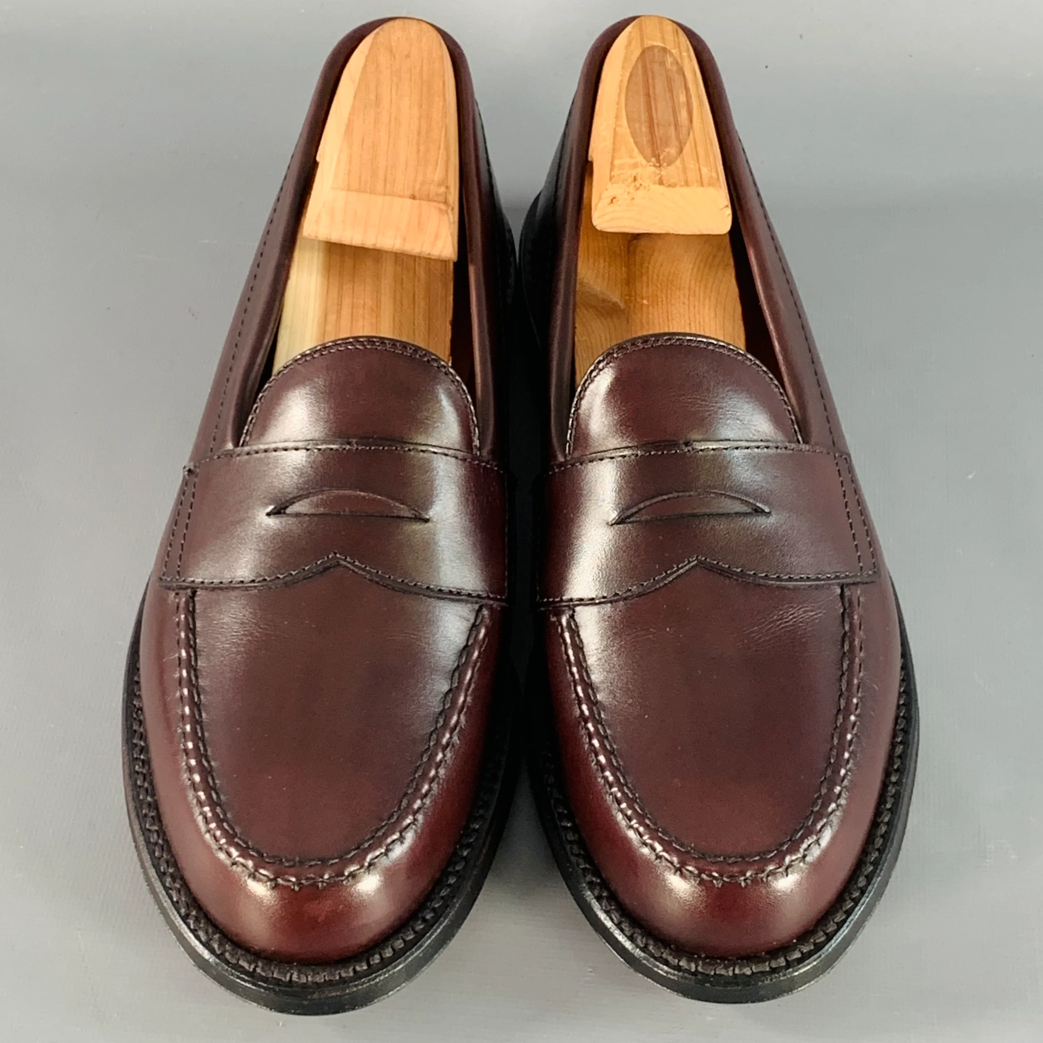 ALDEN Size 6.5 Burgundy Calfskin Leather Handsewn Penny Loafer - Image 4