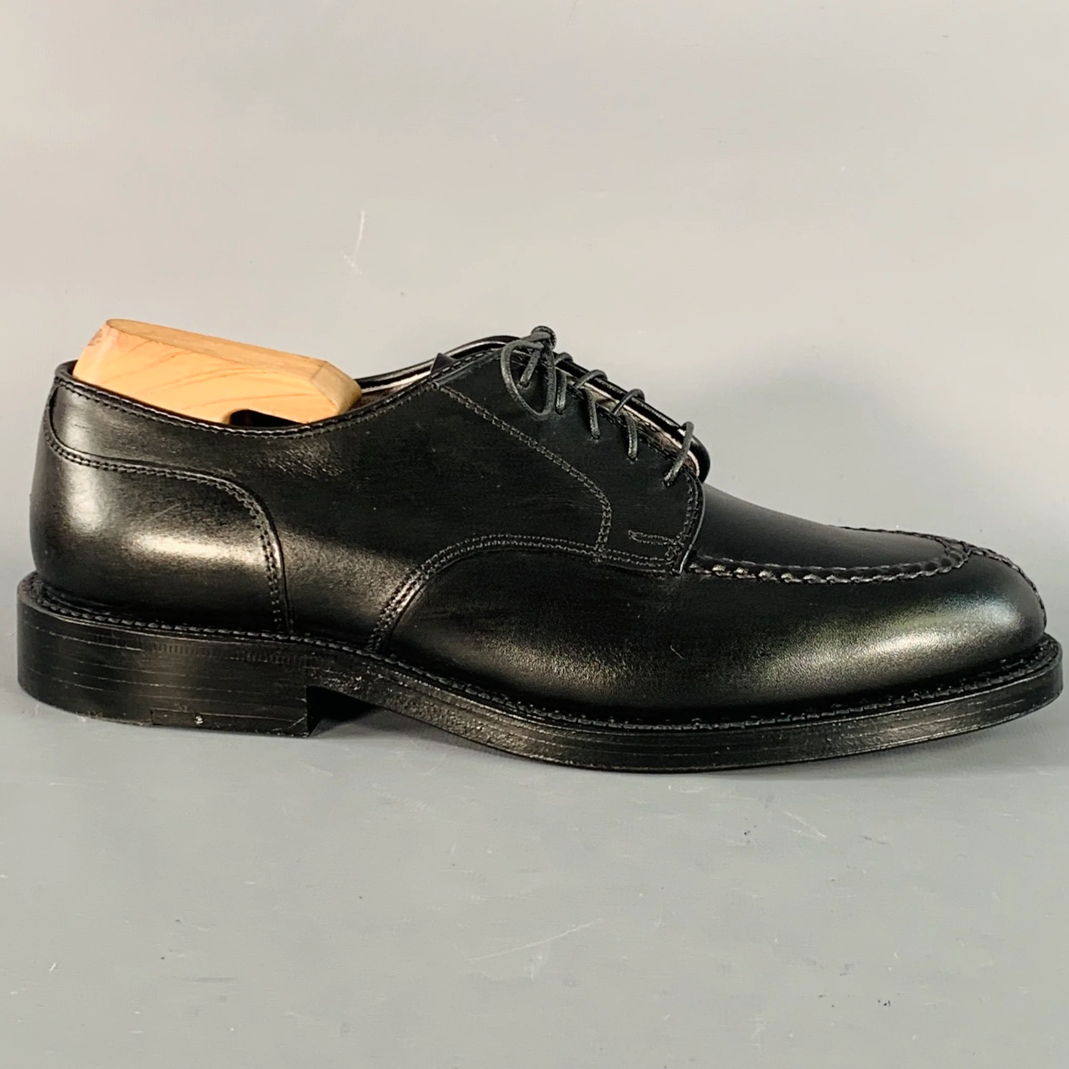 ALDEN Size 7 Norwegian HS Blucher Black Calfskin Leather Split Toe Derby Lace-Up Shoes - Image 2