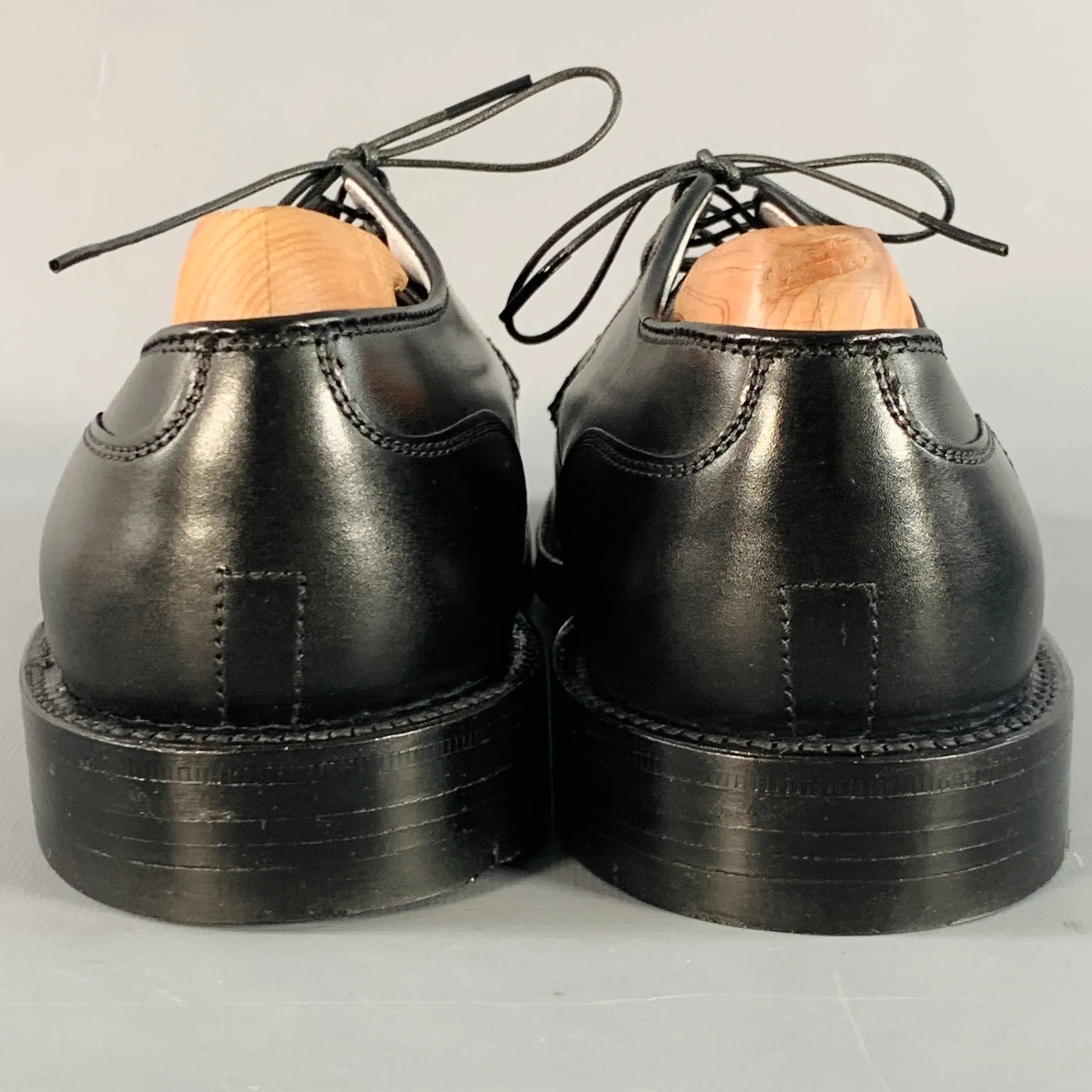 ALDEN Size 7 Norwegian HS Blucher Black Calfskin Leather Split Toe Derby Lace-Up Shoes - Image 3